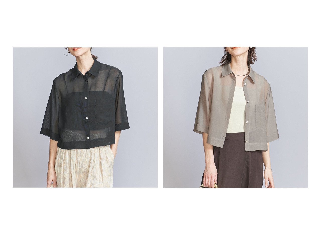 【BEAUTY&YOUTH / UNITED ARROWS/ビューティ&ユース ユナイテッドアローズ】旬のスタイルを軽やかに纏う シアーショートシャツ おすすめ人気トレンドファッション通販アイテム インテリア・キッズ・メンズ・レディースファッション・服の通販 founy(ファニー) 　ファッション　Fashion　レディースファッション　Ladies' Fashion Online　トップス・カットソー　Tops/Tshirt　シャツ/ブラウス　Shirts/Blouses　ウォッシャブル　Washable　オーガンジー　Organdy　キャミソール　Camisole　シアー　Sheer　ショート　Short　シンプル　Simple　スラックス　Slacks　スリーブ　Sleeve　タンク　Tank　バランス　Balance　プリント　Print　ボックス　Box　ボトム　Bottom　羽織　Haori　おすすめ　Recommend　ブラック系　Black　ベージュ系　Beige　ブラウン系　Brown　レッド系　Red　|ID:crp329100000219622