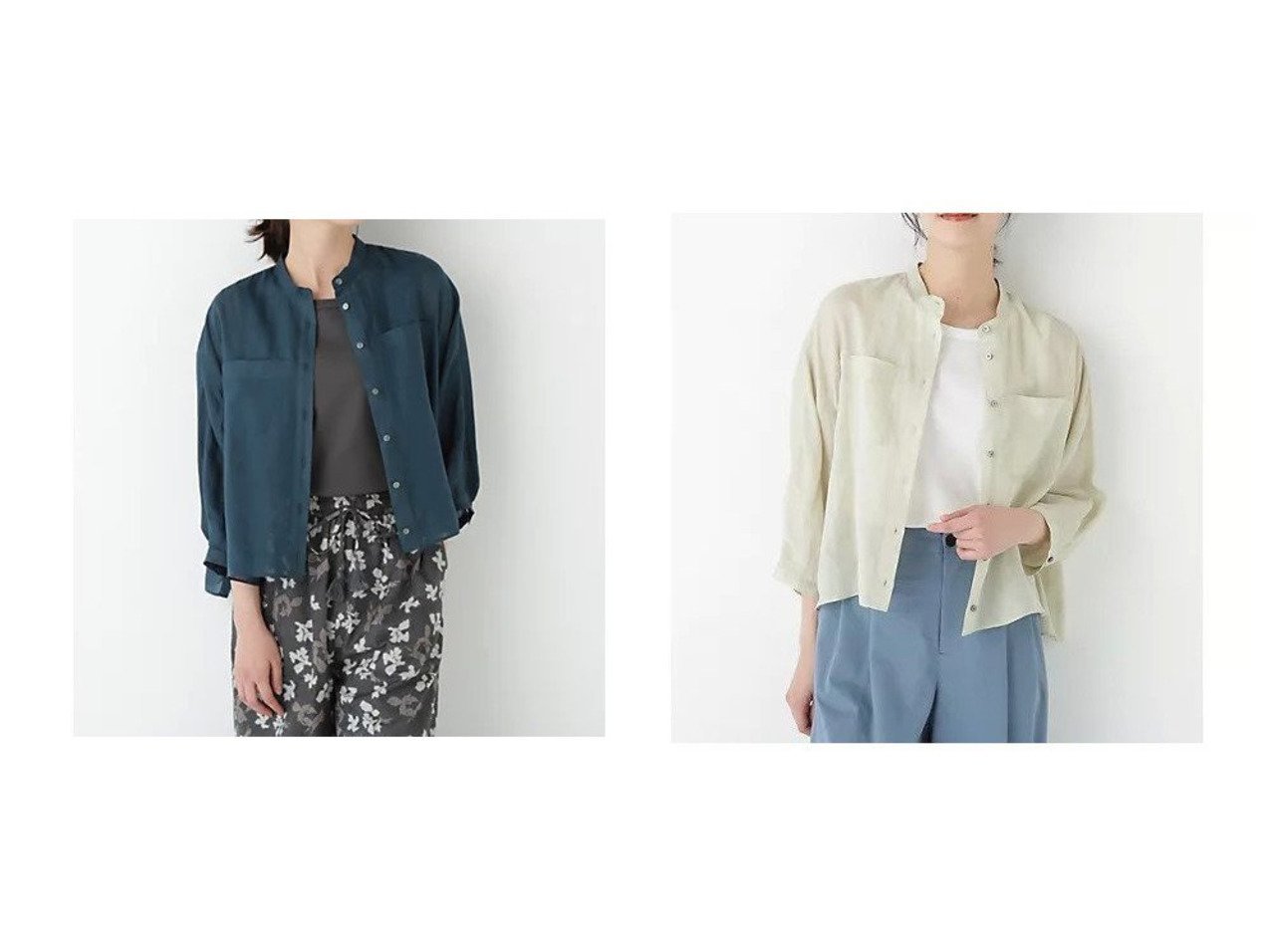 【HUMAN WOMAN/ヒューマンウーマン】human womanの定番、爽やかラミー素材のバンドカラーシャツ おすすめ人気トレンドファッション通販アイテム インテリア・キッズ・メンズ・レディースファッション・服の通販 founy(ファニー) 　ファッション　Fashion　レディースファッション　Ladies' Fashion Online　トップス・カットソー　Tops/Tshirt　シャツ/ブラウス　Shirts/Blouses　おすすめ　Recommend　カーディガン　Cardigan　ビッグ　Big　ボトム　Bottom　ポケット　Pocket　定番　Standard　グリーン系　Green　ベージュ系　Beige　ブラウン系　Brown　オレンジ系　Orange　|ID:crp329100000219687