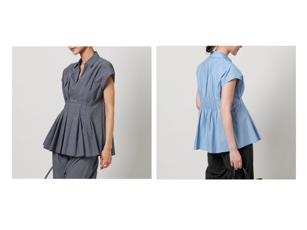 【UNITED ARROWS/ユナイテッドアローズ】シャープさとフェミニンさを兼ね備えた、美シルエットのスキッパーシャツブラウス おすすめ人気トレンドファッション通販アイテム インテリア・キッズ・メンズ・レディースファッション・服の通販 founy(ファニー) 　ファッション　Fashion　レディースファッション　Ladies' Fashion Online　トップス・カットソー　Tops/Tshirt　シャツ/ブラウス　Shirts/Blouses　おすすめ　Recommend　シャーリング　Shirring　スキッパー　Skipper　ストライプ　Stripe　スリーブ　Sleeve　セットアップ　Set Up　タイトスカート　Tight Skirt　フレンチ　French　ブラック系　Black　グレー系　Gray　ブルー系　Blue　|ID:crp329100000219732