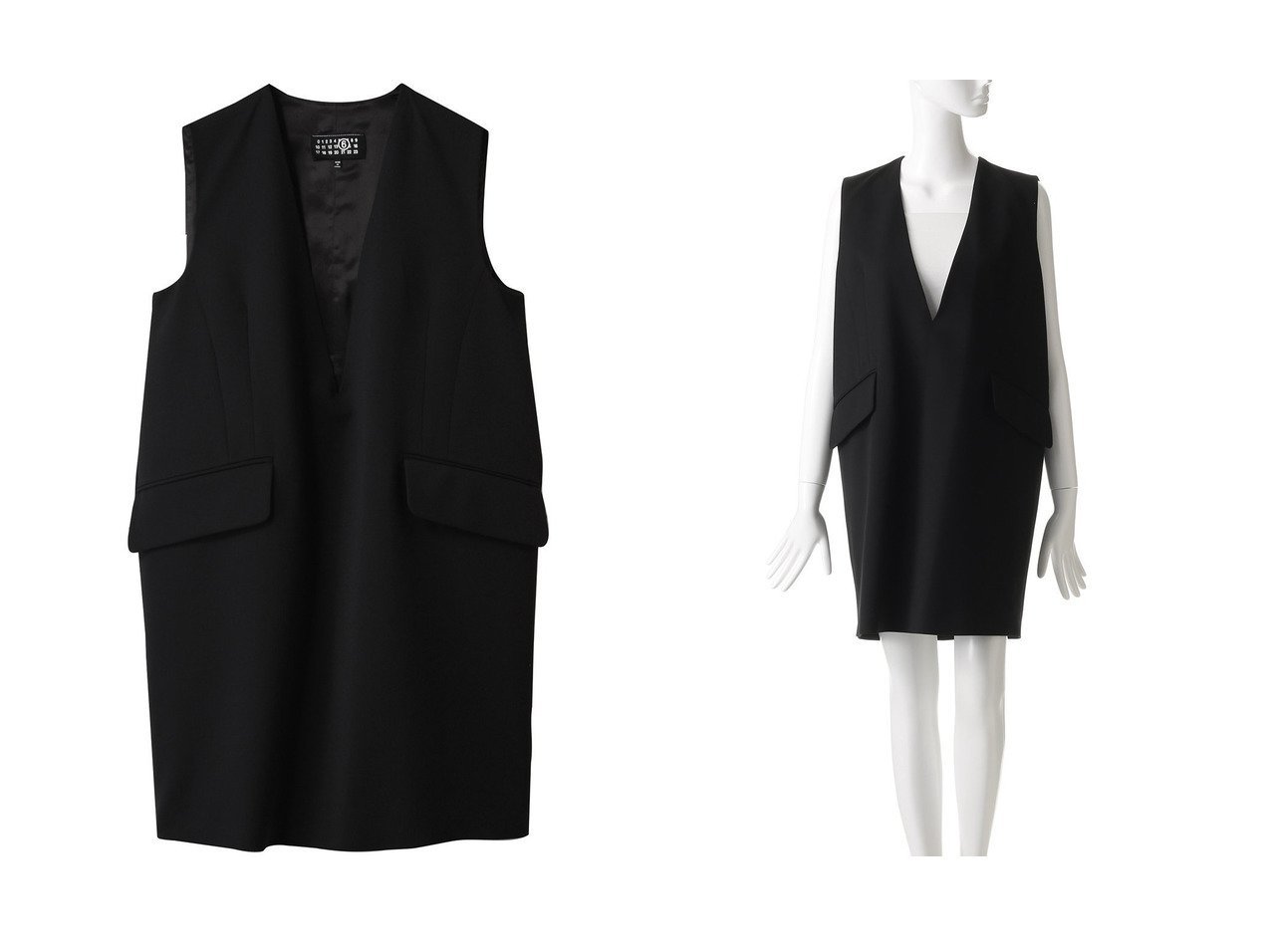 【MM6 Maison Martin Margiela/エムエム6 メゾン マルタン マルジェラ】ミニマル×Vネックで魅せる 洗練モードなレイヤード対応ミニドレス おすすめ人気トレンドファッション通販アイテム インテリア・キッズ・メンズ・レディースファッション・服の通販 founy(ファニー) 　ファッション　Fashion　レディースファッション　Fashion for Women　ワンピース　Dresses　フォーマル・パーティードレス・結婚式用ドレス　Elegant & Casual Dresses　チュニック　Tunic Tops & Dresses　2025年　2025　2025-2026秋冬・A/W　Autumn/Winter 2025–26 AW25–26　カットソー　Cut and Sewn Top　チュニック　Tunic, Long Top　ドレス　Dress, One-Piece　A/W・秋冬　Autumn/Winter　ブラック系　Black　|ID:crp329100000219775