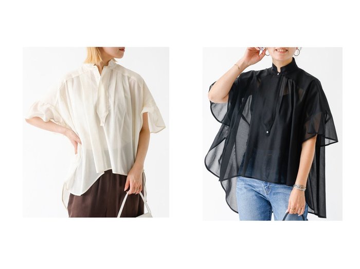 【DESIGN WORKS/デザイン ワークス】軽やかさとエレガンスを纏う コットンオーガンジーのスキッパーシャツ おすすめ人気トレンドファッション通販アイテム 人気、トレンドファッション・服の通販 founy(ファニー) ファッション Fashion レディースファッション Fashion for Women トップス・カットソー Cut & Sew Tops シャツ・ブラウス・オフィスカジュアル Elegant Blouses & Button-Ups おすすめ Recommended / Our Picks アシンメトリー Asymmetrical Style オーガンジー Organza Fabric キャミソール Camisole, Spaghetti Strap Top ギャザー Gathered, Ruffled シアー Sheer, See-Through ショート Short, Short Length スキッパー Skipper, Open Collar スリーブ Sleeve, Long Sleeve / Short Sleeve デニム Denim, Jeans Material フレア Flare, Flared エレガント 上品 Elegant 新作・新入荷 New Arrivals / New In |ID:crp329100000219798