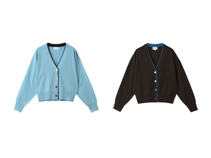 【LANVIN en Bleu/ランバン オン ブルー】配色ラインで差をつける 着回し力抜群のVネックカーディガン おすすめ人気トレンドファッション通販アイテム 人気、トレンドファッション・服の通販 founy(ファニー) 　ファッション　Fashion　レディースファッション　Fashion for Women　トップス・カットソー　Cut & Sew Tops　ニット　Knit Tops & Sweaters　カーディガン・羽織り　Layered Style Cardigans　Vネックトップス　V-Neck Tops / V-Cut Neckline Shirts　カーディガン　Cardigan, Knitwear　シンプル　Simple, Minimal　新作・新入荷　New Arrivals / New In　|ID:crp329100000219806