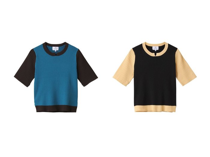 【LANVIN en Bleu/ランバン オン ブルー】スタイルアップも狙える カラーブロック半袖ニットトップス おすすめ人気トレンドファッション通販アイテム 人気、トレンドファッション・服の通販 founy(ファニー) 　ファッション　Fashion　レディースファッション　Fashion for Women　トップス・カットソー　Cut & Sew Tops　ニット　Knit Tops & Sweaters　カジュアルプルオーバー・ニットトップス　Pullovers & Knit Tops / Casual Pullovers　ジャケット　Jacket, Outerwear　フィット　Fit, Slim Fit　ブロック　Block, Solid Block Pattern　ベスト　Vest, Waistcoat　半袖　Short Sleeve, Half Sleeve　新作・新入荷　New Arrivals / New In　|ID:crp329100000219807