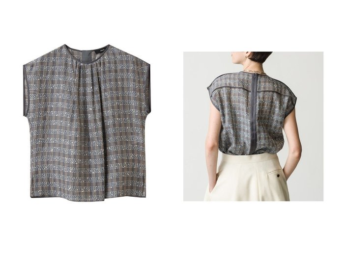 【ebure/エブール】大人のための上品な輝き ファンシーオーガンジーブラウス おすすめ人気トレンドファッション通販アイテム 人気、トレンドファッション・服の通販 founy(ファニー) ファッション Fashion レディースファッション Fashion for Women トップス・カットソー Cut & Sew Tops シャツ・ブラウス・オフィスカジュアル Elegant Blouses & Button-Ups 2025年 2025 2025-2026秋冬・A/W Autumn/Winter 2025–26 AW25–26 オーガンジー Organza Fabric キュプラ Cupro, Eco Fabric ギャザー Gathered, Ruffled ショート Short, Short Length シルク Silk, 100% Silk スパンコール Sequins, Sequin Embellishment スリーブ Sleeve, Long Sleeve / Short Sleeve チェック Check, Plaid, Tartan パイピング Piping, Trim Design フレンチ French, French Style ボーダー Border, Stripe マニッシュ Mannish, Boyish エレガント 上品 Elegant A/W・秋冬 Autumn/Winter |ID:crp329100000219873
