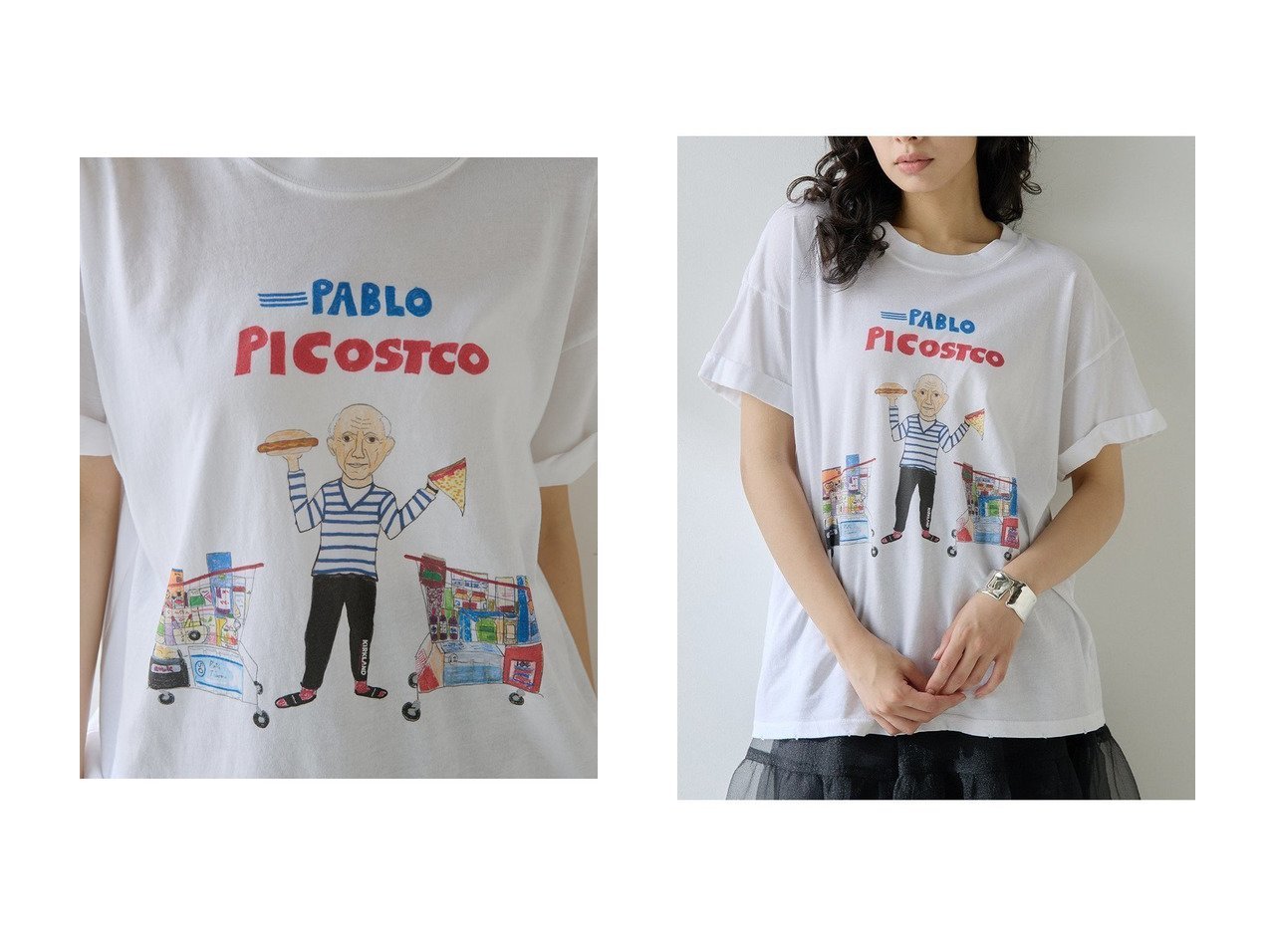【Whim Gazette/ウィムガゼット】遊び心とヴィンテージ感を纏う大人のためのプリントTシャツ おすすめ人気トレンドファッション通販アイテム インテリア・キッズ・メンズ・レディースファッション・服の通販 founy(ファニー) 　ファッション　Fashion　レディースファッション　Fashion for Women　トップス・カットソー　Cut & Sew Tops　シャツ・ブラウス・オフィスカジュアル　Elegant Blouses & Button-Ups　ロングTシャツ・Tシャツ　Longline T-Shirts & Tees　カットソー・ベーシックTシャツ　Cut-and-Sewn Tops / Stretch Tees & Basics　イラスト　Illustration　インナー　Innerwear　カーディガン　Cardigan, Knitwear　キャラクター　Character, Licensed Characters　ショート　Short, Short Length　ジャケット　Jacket, Outerwear　スリーブ　Sleeve, Long Sleeve / Short Sleeve　ダメージ　Distressed, Destroyed　プリント　Print, Printed Pattern　おすすめ　Recommended / Our Picks　新作・新入荷　New Arrivals / New In　ホワイト系　White　|ID:crp329100000219886