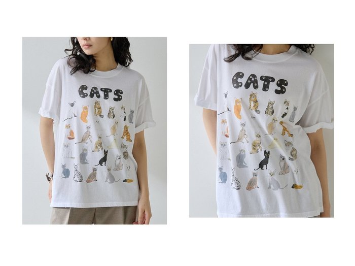 【Whim Gazette/ウィムガゼット】キュートな猫たちが主役　遊び心溢れるヴィンテージ風プリントTシャツ おすすめ人気トレンドファッション通販アイテム 人気、トレンドファッション・服の通販 founy(ファニー) 　ファッション　Fashion　レディースファッション　Fashion for Women　トップス・カットソー　Cut & Sew Tops　シャツ・ブラウス・オフィスカジュアル　Elegant Blouses & Button-Ups　ロングTシャツ・Tシャツ　Longline T-Shirts & Tees　カットソー・ベーシックTシャツ　Cut-and-Sewn Tops / Stretch Tees & Basics　イラスト　Illustration　インナー　Innerwear　カーディガン　Cardigan, Knitwear　キャラクター　Character, Licensed Characters　ショート　Short, Short Length　ジャケット　Jacket, Outerwear　スリーブ　Sleeve, Long Sleeve / Short Sleeve　ダメージ　Distressed, Destroyed　猫　Cat, Kitty　プリント　Print, Printed Pattern　おすすめ　Recommended / Our Picks　新作・新入荷　New Arrivals / New In　|ID:crp329100000219888