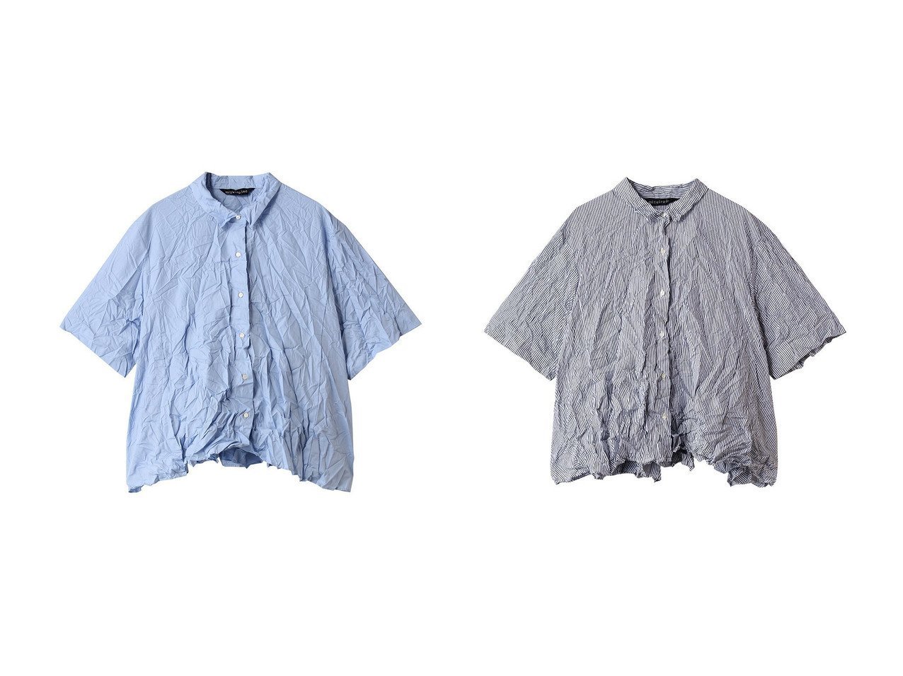【mizuiro ind/ミズイロ インド】のwasher pleats flare check shirt シャツ おすすめ人気トレンドファッション通販アイテム インテリア・キッズ・メンズ・レディースファッション・服の通販 founy(ファニー) 　ファッション　Fashion　レディースファッション　Fashion for Women　トップス・カットソー　Cut & Sew Tops　シャツ・ブラウス・オフィスカジュアル　Elegant Blouses & Button-Ups　おすすめ　Recommended / Our Picks　イレギュラー　Irregular Design　ショート　Short, Short Length　スリーブ　Sleeve, Long Sleeve / Short Sleeve　フロント　Front, Front Design　ランダム　Random, Irregular　半袖　Short Sleeve, Half Sleeve　新作・新入荷　New Arrivals / New In　ホワイト系　White　ブラック系　Black　ブルー系　Blue　|ID:crp329100000219915