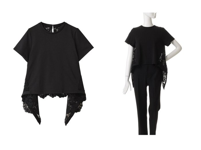 【allureville/アルアバイル】視線を惹きつける バックレース×イレギュラーヘムカットソー おすすめ人気トレンドファッション通販アイテム 人気、トレンドファッション・服の通販 founy(ファニー) 　ファッション　Fashion　レディースファッション　Fashion for Women　トップス・カットソー　Cut & Sew Tops　シャツ・ブラウス・オフィスカジュアル　Elegant Blouses & Button-Ups　ロングTシャツ・Tシャツ　Longline T-Shirts & Tees　カットソー・ベーシックTシャツ　Cut-and-Sewn Tops / Stretch Tees & Basics　イレギュラー　Irregular Design　ショート　Short, Short Length　スリーブ　Sleeve, Long Sleeve / Short Sleeve　ドッキング　Docking, Mixed Material　フラワー　Flower, Floral　フロント　Front, Front Design　レース　Lace, Lace Fabric　新作・新入荷　New Arrivals / New In　|ID:crp329100000219963