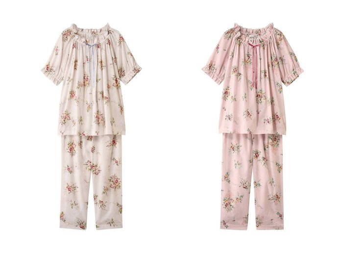 【IKUKO/イクコ】可憐さあふれる花柄フリルリボンパジャマでおうち時間をもっと心地よく おすすめ人気トレンドファッション通販アイテム 人気、トレンドファッション・服の通販 founy(ファニー) ファッション Fashion レディースファッション Fashion for Women トップス・カットソー Cut & Sew Tops 花柄・フラワープリント・モチーフ Floral Prints & Motifs / Flower Pattern Tops お家時間・ステイホーム Stay Home / At Home パジャマ Pajamas, Sleepwear フェミニン Feminine, Girly フリル Frill, Ruffle プリント Print, Printed Pattern リボン Ribbon, Bow リラックス Relax, Relaxed Fit 半袖 Short Sleeve, Half Sleeve 新作・新入荷 New Arrivals / New In |ID:crp329100000219974