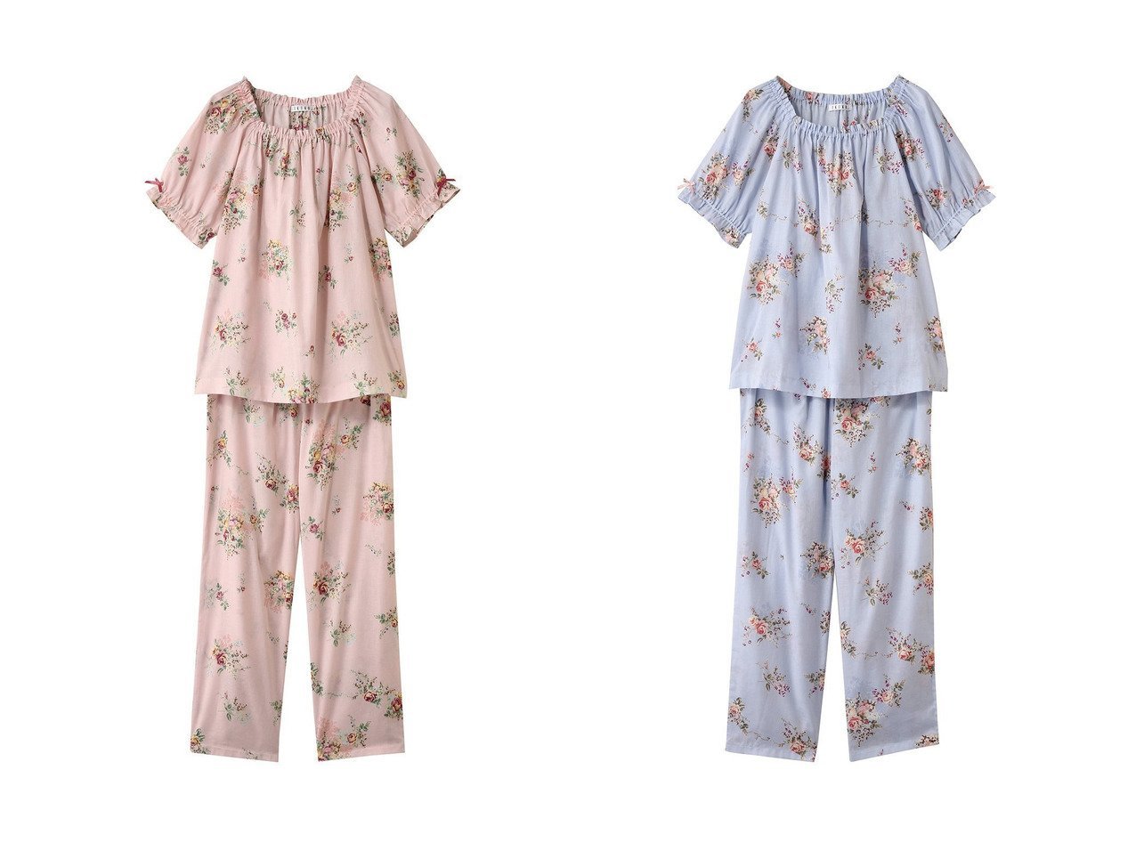 【IKUKO/イクコ】可愛さと快適さを両立する花柄シャーリングパジャマで至福のひとときを おすすめ人気トレンドファッション通販アイテム インテリア・キッズ・メンズ・レディースファッション・服の通販 founy(ファニー) 　ファッション　Fashion　レディースファッション　Fashion for Women　シャーリング　Shirring, Ruched　スリーブ　Sleeve, Long Sleeve / Short Sleeve　パジャマ　Pajamas, Sleepwear　プリント　Print, Printed Pattern　リボン　Ribbon, Bow　リラックス　Relax, Relaxed Fit　新作・新入荷　New Arrivals / New In　レッド系　Red　|ID:crp329100000219975
