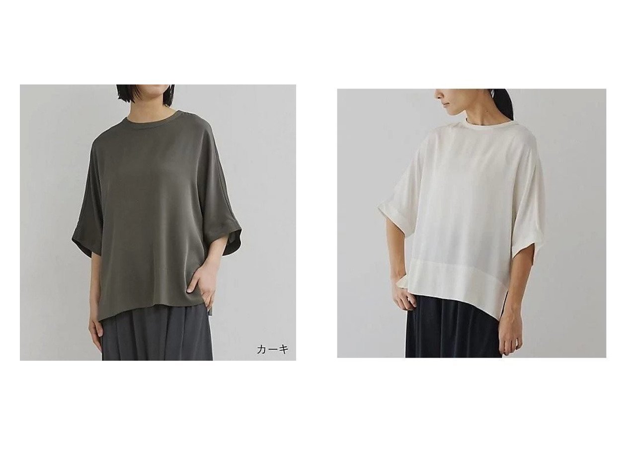 【DRESS HERSELF/ドレスハーセルフ】Tシャツ感覚で着られる上質さ シルクサテンのクルーネックブラウスで大人の装いを格上げ おすすめ人気トレンドファッション通販アイテム インテリア・キッズ・メンズ・レディースファッション・服の通販 founy(ファニー) 　ファッション　Fashion　レディースファッション　Fashion for Women　トップス・カットソー　Cut & Sew Tops　シャツ・ブラウス・オフィスカジュアル　Elegant Blouses & Button-Ups　インナー　Innerwear　サテン　Satin, Glossy Fabric　シルク　Silk, 100% Silk　ジャケット　Jacket, Outerwear　セットアップ　Set-Up, Coordinated Outfit　デニム　Denim, Jeans Material　エレガント 上品　Elegant　人気　Popular, Best Seller　夏　Summer　定番　Standard, Basic Item　洗える　Machine Washable　グリーン系　Green　グレー系　Gray　|ID:crp329100000220007