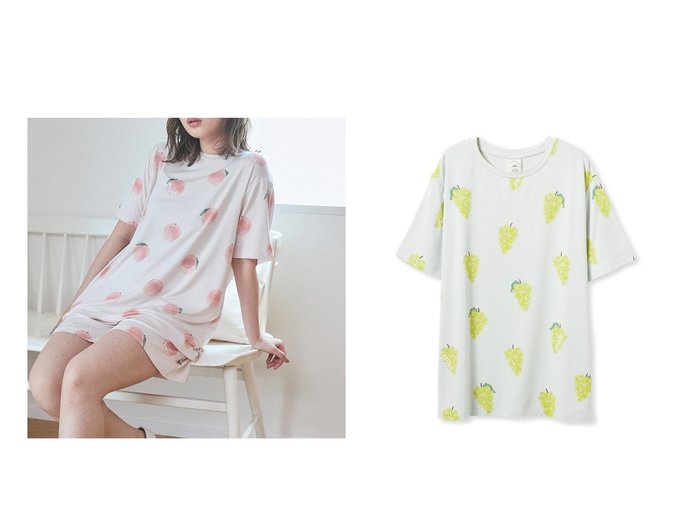 【gelato pique/ジェラート ピケ】【フルーツの柄がフレッシュな夏の接触冷感Tシャツ】ひんやり快適＆愛らしさ満点のサマートップス おすすめ人気トレンドファッション通販アイテム 人気、トレンドファッション・服の通販 founy(ファニー) ファッション Fashion レディースファッション Fashion for Women トップス・カットソー Cut & Sew Tops シャツ・ブラウス・オフィスカジュアル Elegant Blouses & Button-Ups ロングTシャツ・Tシャツ Longline T-Shirts & Tees なめらか Smooth, Silky Texture イエロー Yellow カットソー Cut and Sewn Top ショート Short, Short Length ピーチ Peach, Soft Touch 夏 Summer 犬 Dog |ID:crp329100000220065