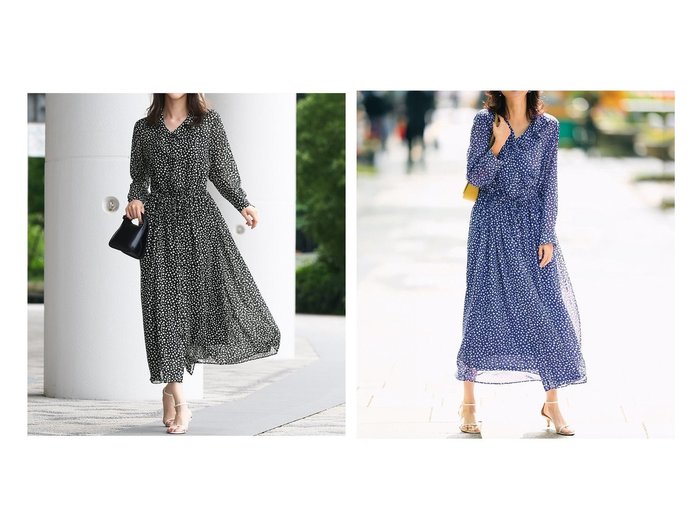 【DoCLASSE/ドゥクラッセ】水玉模様で涼やかに華やぐ 大人のための長袖シフォンワンピース おすすめ人気トレンドファッション通販アイテム 人気、トレンドファッション・服の通販 founy(ファニー) ファッション Fashion レディースファッション Fashion for Women ワンピース Dresses 新作・新入荷 New Arrivals / New In キャミワンピース Cami Dress, Slip Dress シフォン Chiffon, Lightweight Fabric ラッフル Ruffle, Frill ロング Long, Long-Length 定番 Standard, Basic Item 水玉 Polka Dot, Dot Pattern 長袖 Long Sleeve, Full Sleeve |ID:crp329100000220070