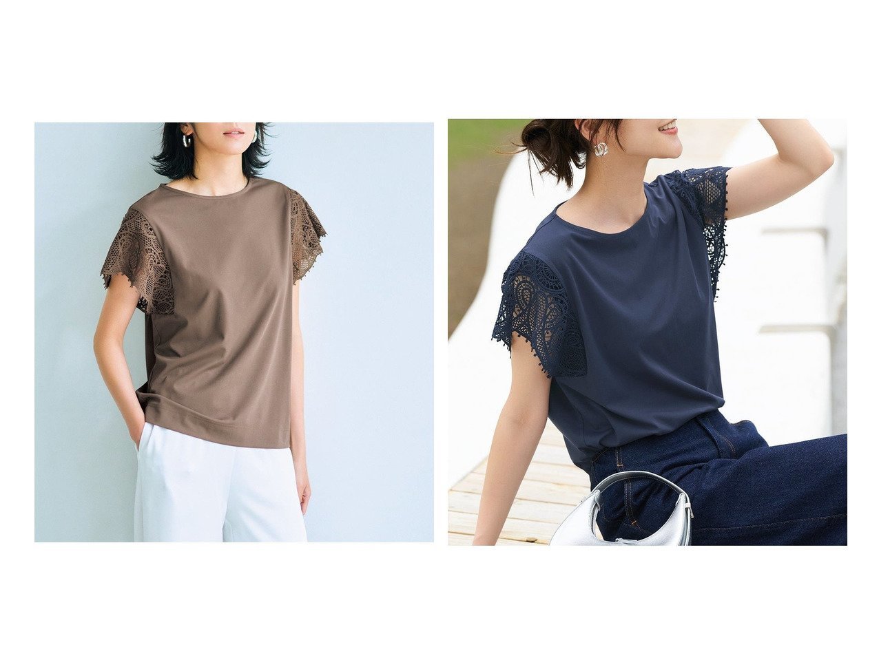 【DoCLASSE/ドゥクラッセ】上品さと快適さを両立 レース袖のTシャツブラウス おすすめ人気トレンドファッション通販アイテム インテリア・キッズ・メンズ・レディースファッション・服の通販 founy(ファニー) 　ファッション　Fashion　レディースファッション　Fashion for Women　トップス・カットソー　Cut & Sew Tops　シャツ・ブラウス・オフィスカジュアル　Elegant Blouses & Button-Ups　ロングTシャツ・Tシャツ　Longline T-Shirts & Tees　カットソー・ベーシックTシャツ　Cut-and-Sewn Tops / Stretch Tees & Basics　新作・新入荷　New Arrivals / New In　エレガント 上品　Elegant　カットソー　Cut and Sewn Top　レース　Lace, Lace Fabric　鹿の子　Piqué, Kanoko Fabric　ホワイト系　White　グレー系　Gray　ブルー系　Blue　|ID:crp329100000220075