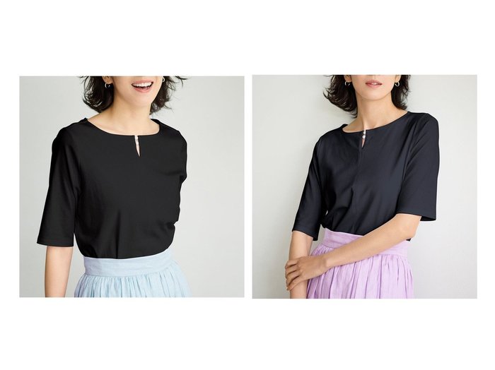 【DoCLASSE/ドゥクラッセ】夏の主役にしたい 上質スーピマコットンのパール付きTシャツ おすすめ人気トレンドファッション通販アイテム 人気、トレンドファッション・服の通販 founy(ファニー) 　ファッション　Fashion　レディースファッション　Fashion for Women　トップス・カットソー　Cut & Sew Tops　シャツ・ブラウス・オフィスカジュアル　Elegant Blouses & Button-Ups　ロングTシャツ・Tシャツ　Longline T-Shirts & Tees　カットソー・ベーシックTシャツ　Cut-and-Sewn Tops / Stretch Tees & Basics　インナー　Innerwear　カットソー　Cut and Sewn Top　シンプル　Simple, Minimal　ジャケット　Jacket, Outerwear　ダブル　Double, Double-Breasted　デニム　Denim, Jeans Material　定番　Standard, Basic Item　なめらか　Smooth, Silky Texture　パール　Pearl, Pearl Accent　フロント　Front, Front Design　ベーシック　Basic, Essential　半袖　Short Sleeve, Half Sleeve　新作・新入荷　New Arrivals / New In　おすすめ　Recommended / Our Picks　夏　Summer　ビジネス 仕事 通勤　Business / Work / Commuting　|ID:crp329100000220081