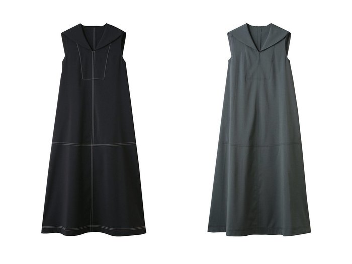 【LANVIN en Bleu/ランバン オン ブルー】甘さを抑えた洗練セーラーカラーワンピース おすすめ人気トレンドファッション通販アイテム 人気、トレンドファッション・服の通販 founy(ファニー) 　ファッション　Fashion　レディースファッション　Fashion for Women　ワンピース　Dresses　チュニック　Tunic Tops & Dresses　チュニック　Tunic, Long Top　ハイネック　High Neck, Mock Neck　ロング　Long, Long-Length　新作・新入荷　New Arrivals / New In　|ID:crp329100000220084