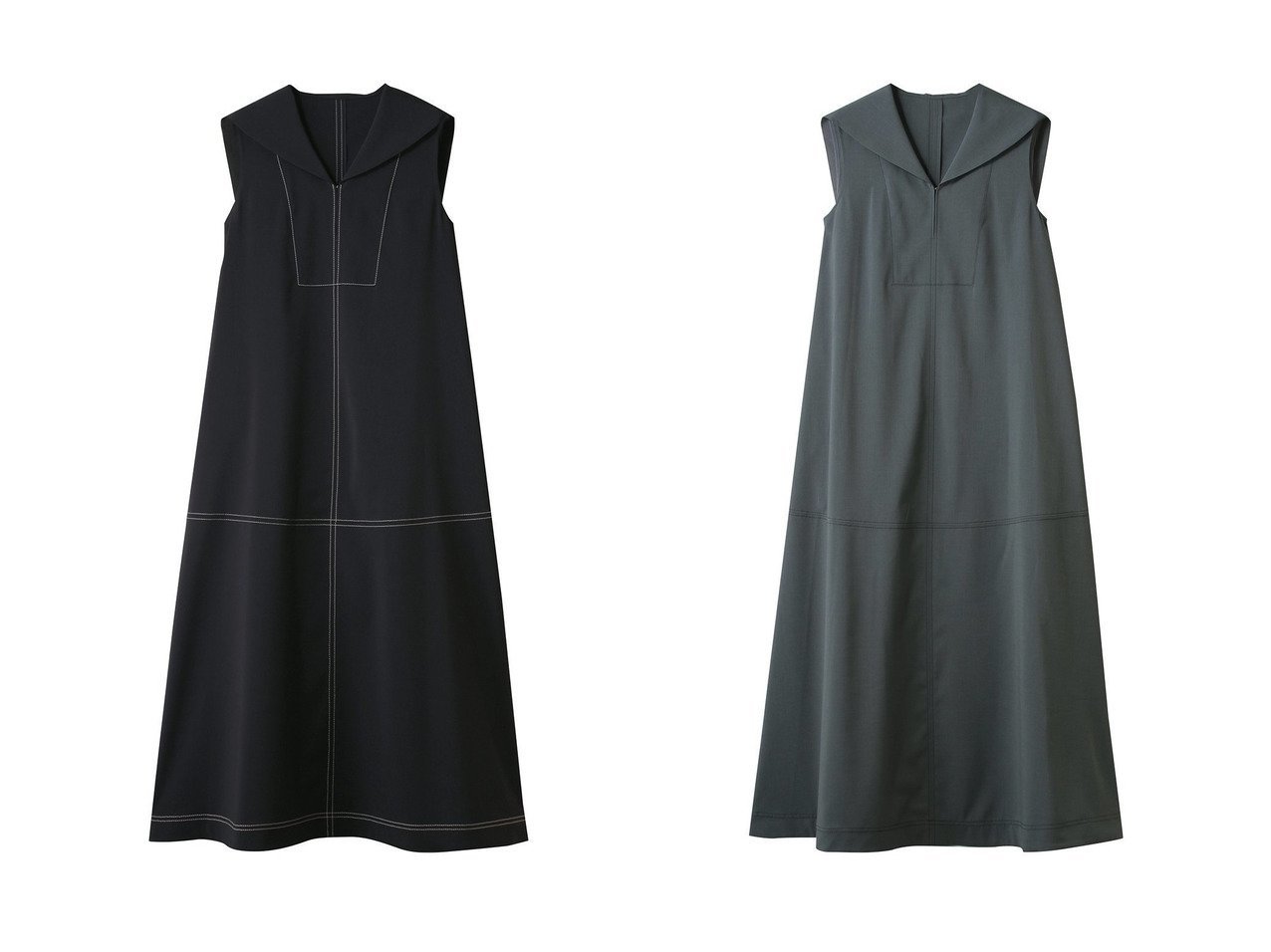 【LANVIN en Bleu/ランバン オン ブルー】甘さを抑えた洗練セーラーカラーワンピース おすすめ人気トレンドファッション通販アイテム インテリア・キッズ・メンズ・レディースファッション・服の通販 founy(ファニー) 　ファッション　Fashion　レディースファッション　Fashion for Women　ワンピース　Dresses　チュニック　Tunic Tops & Dresses　チュニック　Tunic, Long Top　ハイネック　High Neck, Mock Neck　ロング　Long, Long-Length　新作・新入荷　New Arrivals / New In　ブルー系　Blue　グリーン系　Green　|ID:crp329100000220084