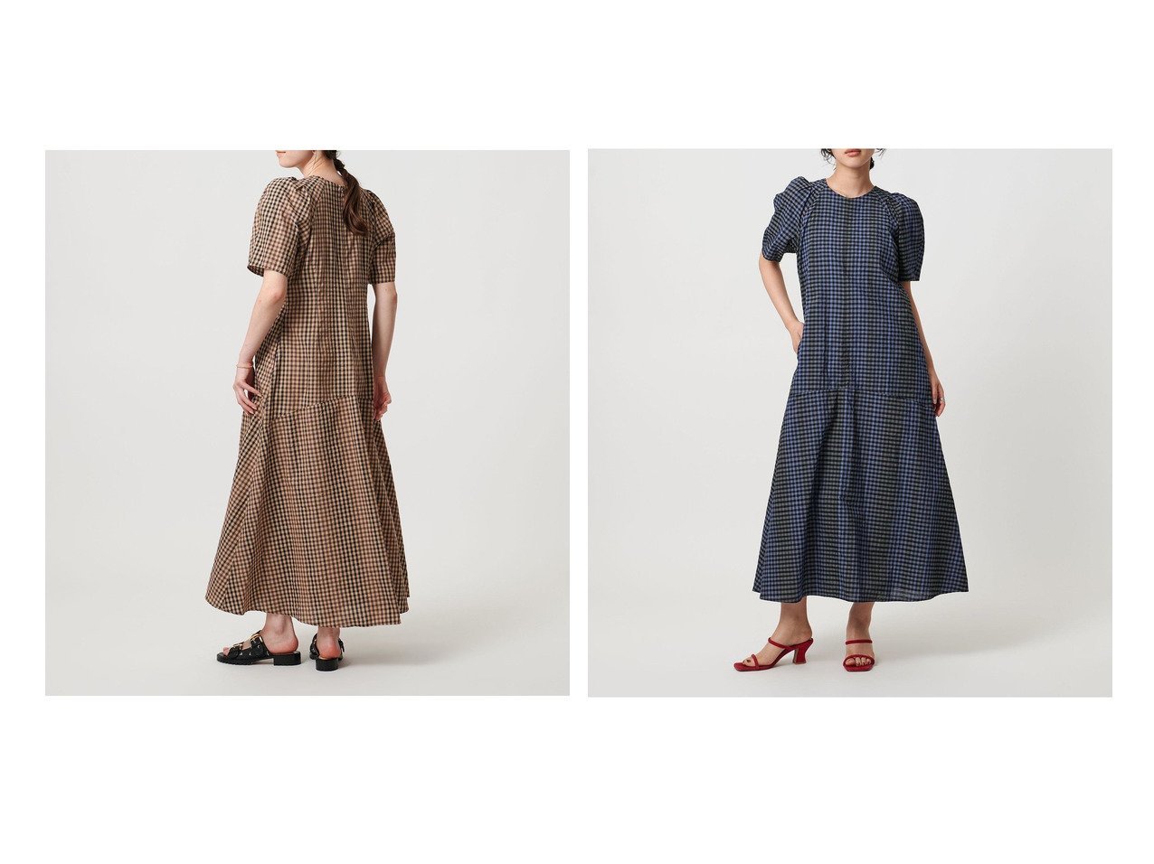 【UNITED ARROWS/ユナイテッドアローズ】シックに甘さを抑えたパフスリーブチェックワンピース おすすめ人気トレンドファッション通販アイテム インテリア・キッズ・メンズ・レディースファッション・服の通販 founy(ファニー) 　ファッション　Fashion　レディースファッション　Fashion for Women　ワンピース　Dresses　ウォッシャブル　Machine Washable　エレガント 上品　Elegant　ギンガム　Gingham, Gingham Fabric　サンダル　Sandals, Summer Shoes　シャイニー　Shiny, Glossy Finish　シューズ　Shoes, Footwear　スニーカー　Sneakers, Trainers　スポーティ　Sporty, Casual Athletic　スリーブ　Sleeve, Long Sleeve / Short Sleeve　チェック　Check, Plaid, Tartan　バレエ　Ballet, Ballet Style　ポケット　Pocket, Pocket Detail　旅行　Travel　|ID:crp329100000220118