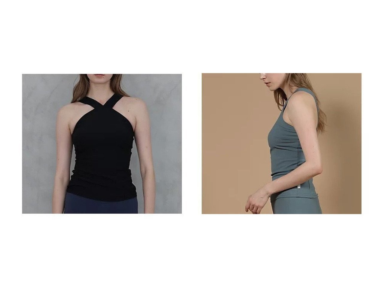 【Julier/ジュリエ】【Hot Yoga対応】快適さと美しさを両立する、前後異素材デザインのリブキャミソール おすすめ人気トレンドファッション通販アイテム インテリア・キッズ・メンズ・レディースファッション・服の通販 founy(ファニー) 　ファッション　Fashion　レディースファッション　Fashion for Women　トップス・カットソー　Cut & Sew Tops　キャミソール&ノースリーブ　Camisoles & Sleeveless Tops　スポーツウェア　Functional & Stylish Sportswear　アンダー　Underwear Essentials　インナー　Innerwear　ストレッチ　Stretch, Stretchy Fabric　フロント　Front, Front Design　ヨガ　Yoga, Yoga Wear　ラップ　Wrap, Wrap Design　ブラック系　Black　グリーン系　Green　|ID:crp329100000220129
