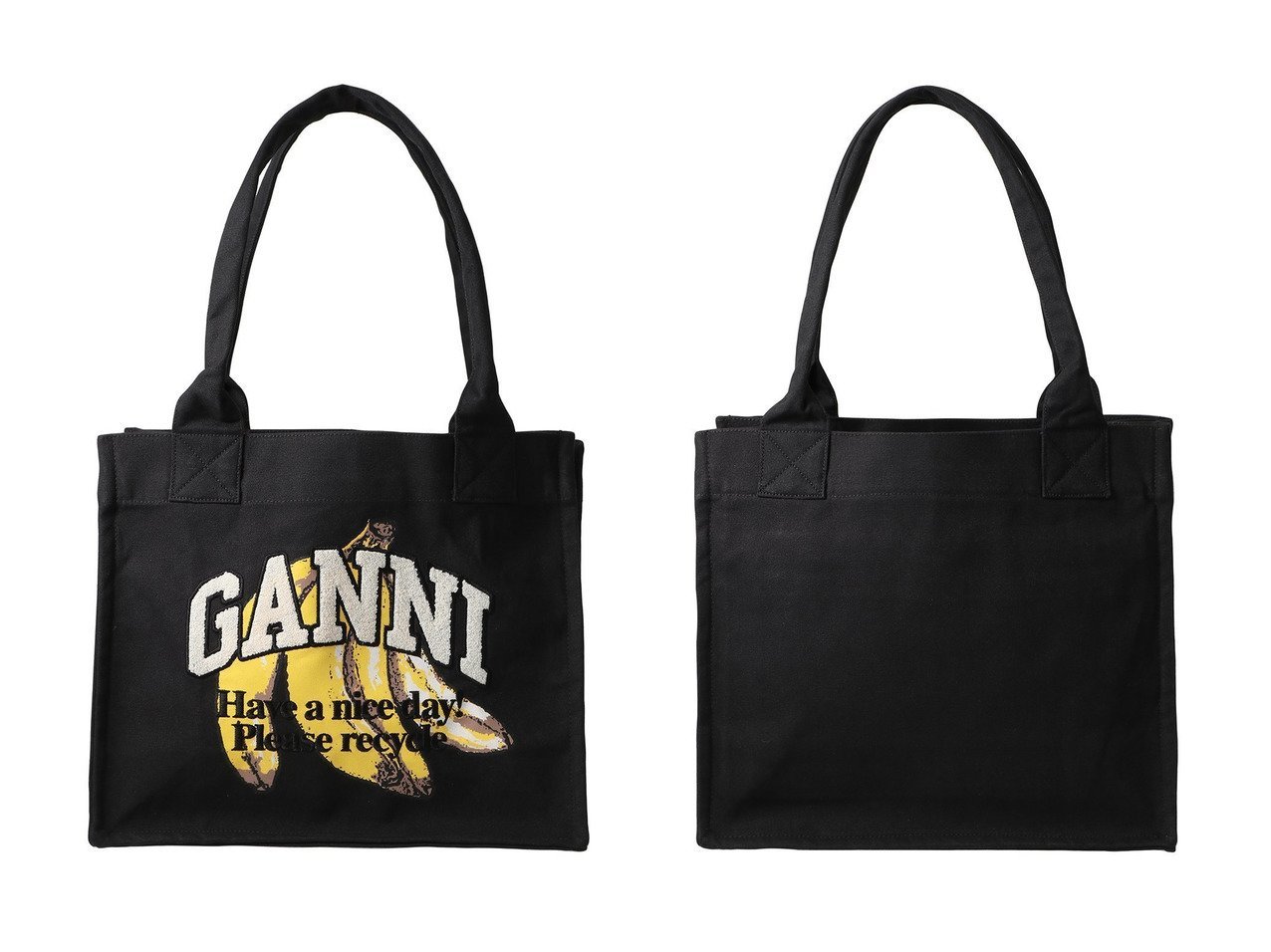 【GANNI/ガニー】視線を奪う大胆バナナプリントの万能ショッパー おすすめ人気トレンドファッション通販アイテム インテリア・キッズ・メンズ・レディースファッション・服の通販 founy(ファニー) 　ファッション　Fashion　レディースファッション　Fashion for Women　バッグ　Bags　2025年　2025　2025-2026秋冬・A/W　Autumn/Winter 2025–26 AW25–26　シンプル　Simple, Minimal　プリント　Print, Printed Pattern　ビジネス 仕事 通勤　Business / Work / Commuting　A/W・秋冬　Autumn/Winter　雑誌　Magazine, Fashion Magazine　ブラック系　Black　|ID:crp329100000220138