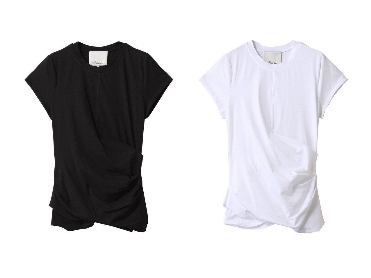 【3.1 Phillip Lim/スリーワン フィリップリム】ドレープで魅せる上品シルエットショートスリーブTシャツ おすすめ人気トレンドファッション通販アイテム インテリア・キッズ・メンズ・レディースファッション・服の通販 founy(ファニー) 　ファッション　Fashion　レディースファッション　Fashion for Women　トップス・カットソー　Cut & Sew Tops　シャツ・ブラウス・オフィスカジュアル　Elegant Blouses & Button-Ups　ロングTシャツ・Tシャツ　Longline T-Shirts & Tees　カットソー・ベーシックTシャツ　Cut-and-Sewn Tops / Stretch Tees & Basics　2025年　2025　2025-2026秋冬・A/W　Autumn/Winter 2025–26 AW25–26　ショート　Short, Short Length　シンプル　Simple, Minimal　スリーブ　Sleeve, Long Sleeve / Short Sleeve　ドレープ　Drape, Draping Fabric　ベーシック　Basic, Essential　A/W・秋冬　Autumn/Winter　ブラック系　Black　ホワイト系　White　|ID:crp329100000220185