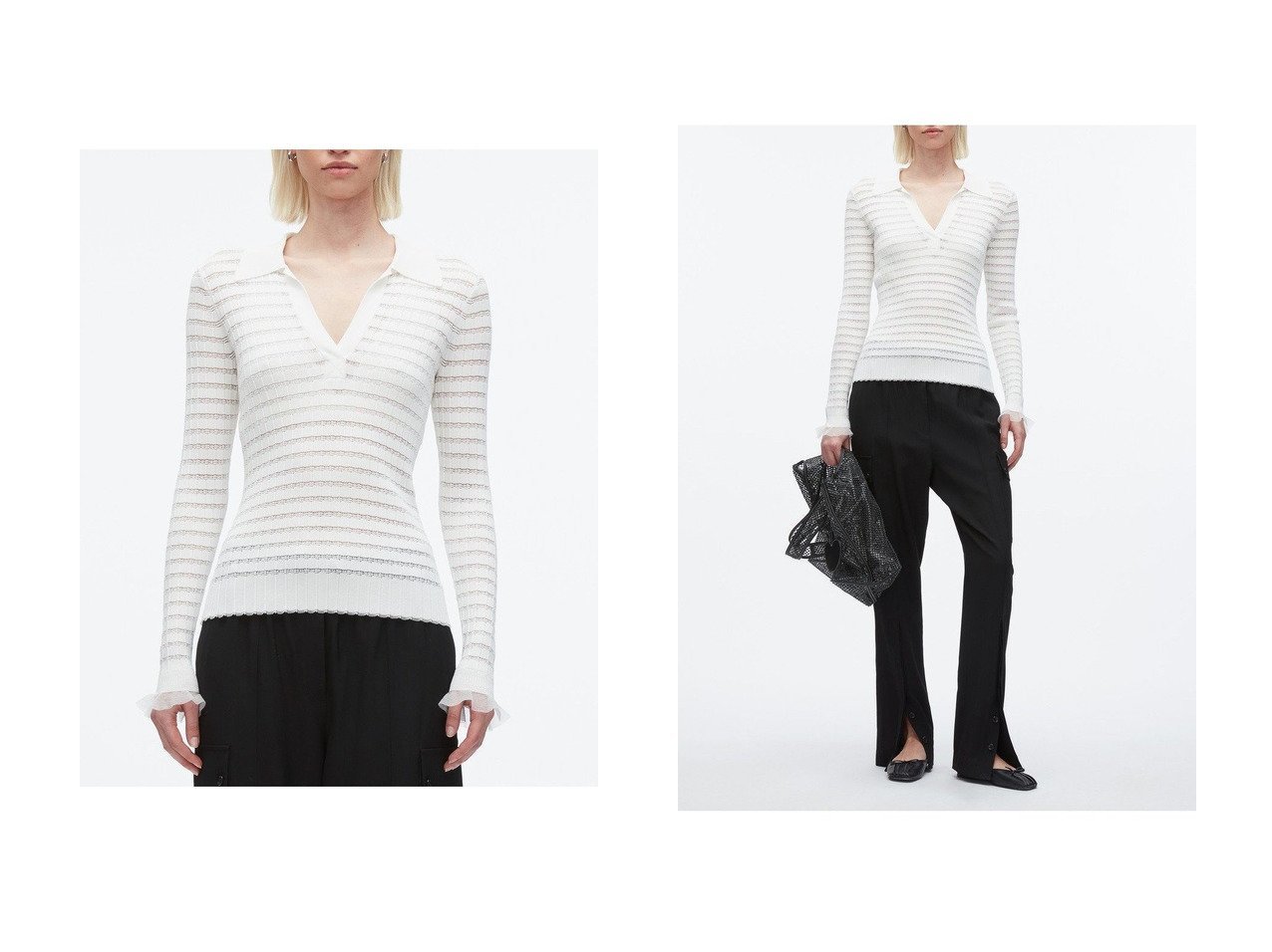 【3.1 Phillip Lim/スリーワン フィリップリム】透かし編みで魅せる大人レディなVネックカーディガン おすすめ人気トレンドファッション通販アイテム インテリア・キッズ・メンズ・レディースファッション・服の通販 founy(ファニー) 　ファッション　Fashion　レディースファッション　Fashion for Women　トップス・カットソー　Cut & Sew Tops　ニット　Knit Tops & Sweaters　カーディガン・羽織り　Layered Style Cardigans　Vネックトップス　V-Neck Tops / V-Cut Neckline Shirts　2025年　2025　2025-2026秋冬・A/W　Autumn/Winter 2025–26 AW25–26　カーディガン　Cardigan, Knitwear　スリーブ　Sleeve, Long Sleeve / Short Sleeve　ロング　Long, Long-Length　A/W・秋冬　Autumn/Winter　羽織　Haori, Light Jacket　透かし　Cut-Out, Lacework　ブラック系　Black　イエロー系　Yellow　|ID:crp329100000220191