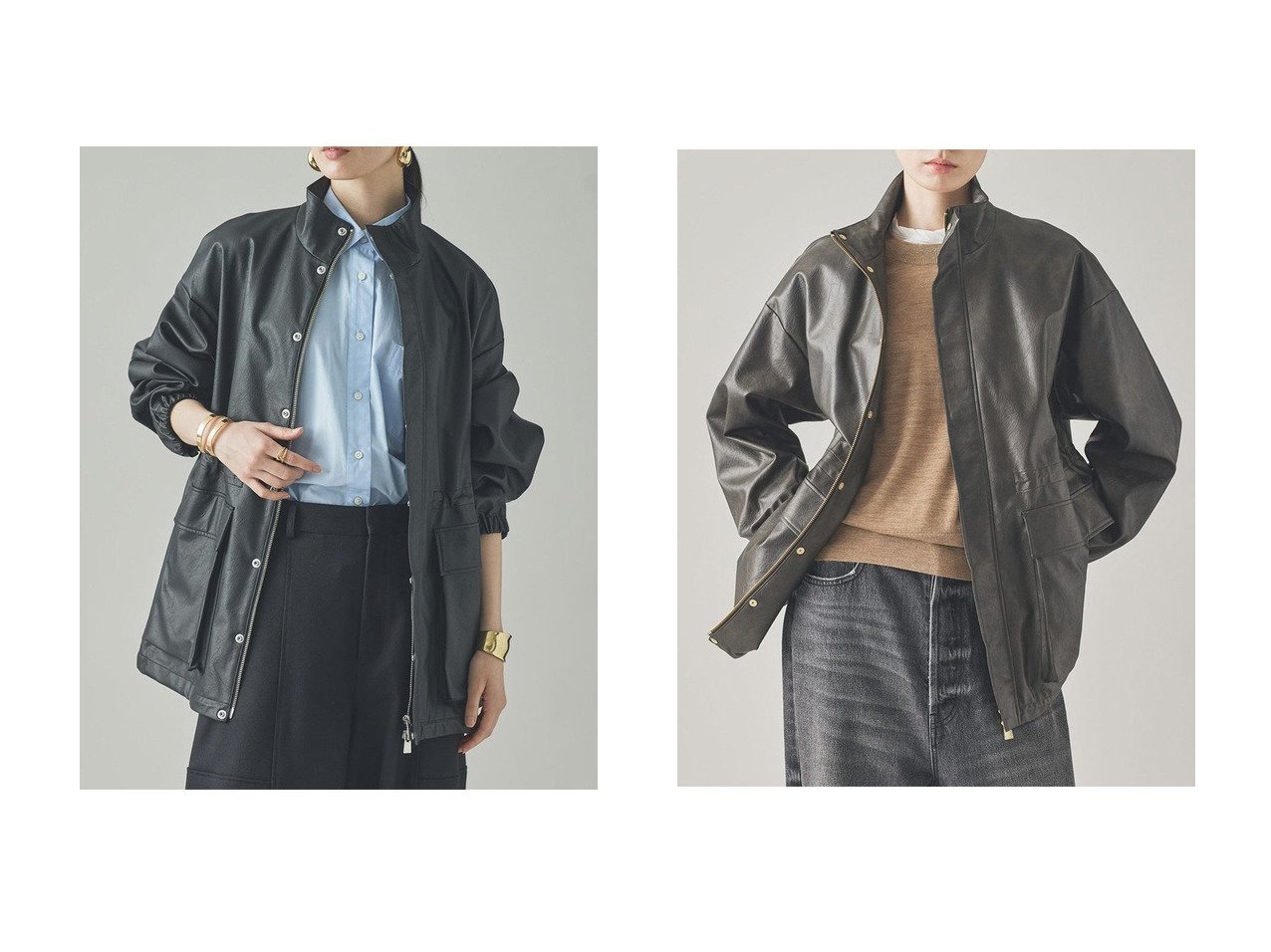 【Curensology/カレンソロジー】ヴィンテージ調フェイクレザーで魅せるハンサムブルゾン おすすめ人気トレンドファッション通販アイテム インテリア・キッズ・メンズ・レディースファッション・服の通販 founy(ファニー) 　ファッション　Fashion　レディースファッション　Fashion for Women　アウター　Coat / Outerwear Collection　コート・ロングコート・ピーコート　Long Coats, Peacoats & More　クール　Cool, Chic　ショート　Short, Short Length　フェイクレザー　Faux Leather, PU Leather　ブルゾン　Blouson, Bomber Jacket　ヴィンテージ　Vintage Style　新作・新入荷　New Arrivals / New In　防寒　Cold Protection, Winter-Ready　ブラック系　Black　ブラウン系　Brown　|ID:crp329100000220196