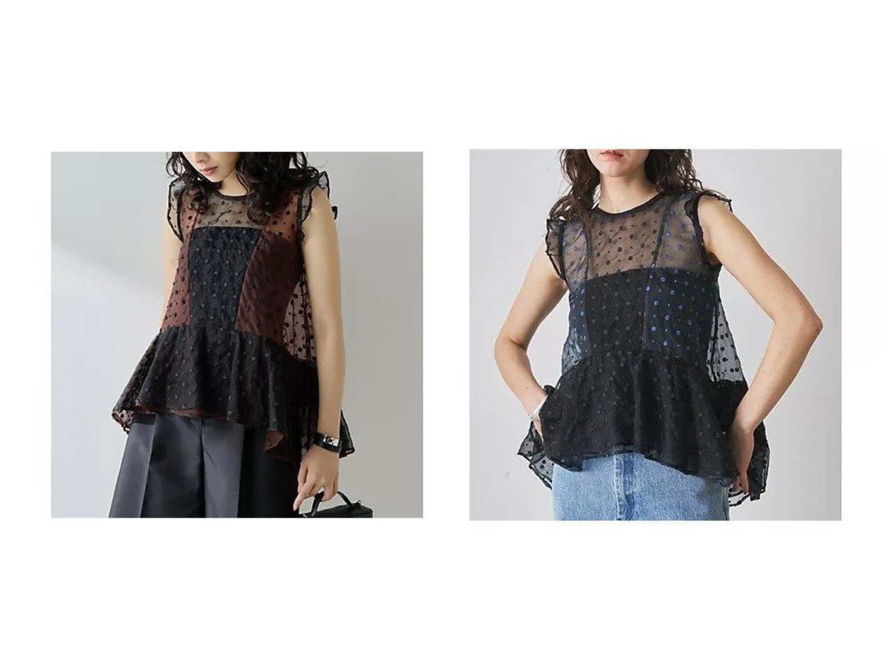 【Whim Gazette/ウィムガゼット】のドットシアーブラウス おすすめ人気トレンドファッション通販アイテム インテリア・キッズ・メンズ・レディースファッション・服の通販 founy(ファニー) 　ファッション　Fashion　レディースファッション　Fashion for Women　トップス・カットソー　Cut & Sew Tops　シャツ・ブラウス・オフィスカジュアル　Elegant Blouses & Button-Ups　インド　Indian Textile　オーガンジー　Organza Fabric　ドット　Polka Dot, Dot Pattern　ノースリーブ　Sleeveless, No-Sleeve　フェミニン　Feminine, Girly　フラワー　Flower, Floral　フリル　Frill, Ruffle　2025年　2025　2025春夏・S/S　Spring/Summer 2025 SS25　ブラウン系　Brown　ブルー系　Blue　|ID:crp329100000220276