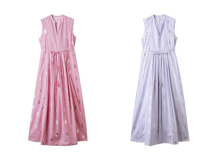 【NE QUITTEZ PAS/ヌキテパ】のCOTTON POPLIN STRIPE ホイル プリント ノースリーブ ドレス おすすめ人気トレンドファッション通販アイテム 人気、トレンドファッション・服の通販 founy(ファニー) 　ファッション　Fashion　レディースファッション　Fashion for Women　ワンピース　Dresses　フォーマル・パーティードレス・結婚式用ドレス　Elegant & Casual Dresses　チュニック　Tunic Tops & Dresses　2025年　2025　2025-2026秋冬・A/W　Autumn/Winter 2025–26 AW25–26　ギャザー　Gathered, Ruffled　ストライプ　Stripe, Striped Pattern　チュニック　Tunic, Long Top　ドレス　Dress, One-Piece　ノースリーブ　Sleeveless, No-Sleeve　プリント　Print, Printed Pattern　ロング　Long, Long-Length　A/W・秋冬　Autumn/Winter　|ID:crp329100000220326