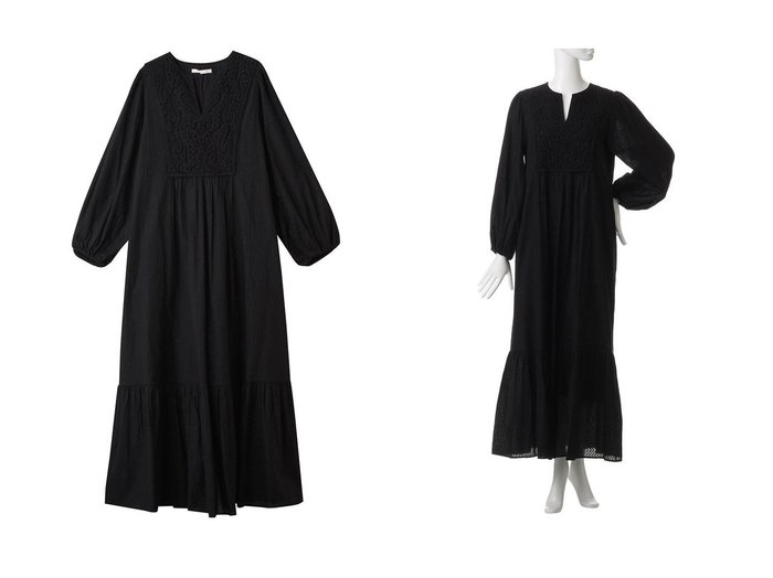 【NE QUITTEZ PAS/ヌキテパ】のCOTTON ジャカード レース ヨーク ドレス おすすめ人気トレンドファッション通販アイテム 人気、トレンドファッション・服の通販 founy(ファニー) 　ファッション　Fashion　レディースファッション　Fashion for Women　ワンピース　Dresses　フォーマル・パーティードレス・結婚式用ドレス　Elegant & Casual Dresses　チュニック　Tunic Tops & Dresses　2025年　2025　2025-2026秋冬・A/W　Autumn/Winter 2025–26 AW25–26　サンダル　Sandals, Summer Shoes　シューズ　Shoes, Footwear　ジャカード／ジャガード　Jacquard, Woven Pattern　スリット　Slit, Slit Detail　チュニック　Tunic, Long Top　ドレス　Dress, One-Piece　パーティ　Party, Party Style　フラット　Flat, Flat Shoes　ヨーク　Yoke, Yoke Design　リラックス　Relax, Relaxed Fit　レース　Lace, Lace Fabric　ロング　Long, Long-Length　エレガント 上品　Elegant　A/W・秋冬　Autumn/Winter　|ID:crp329100000220327