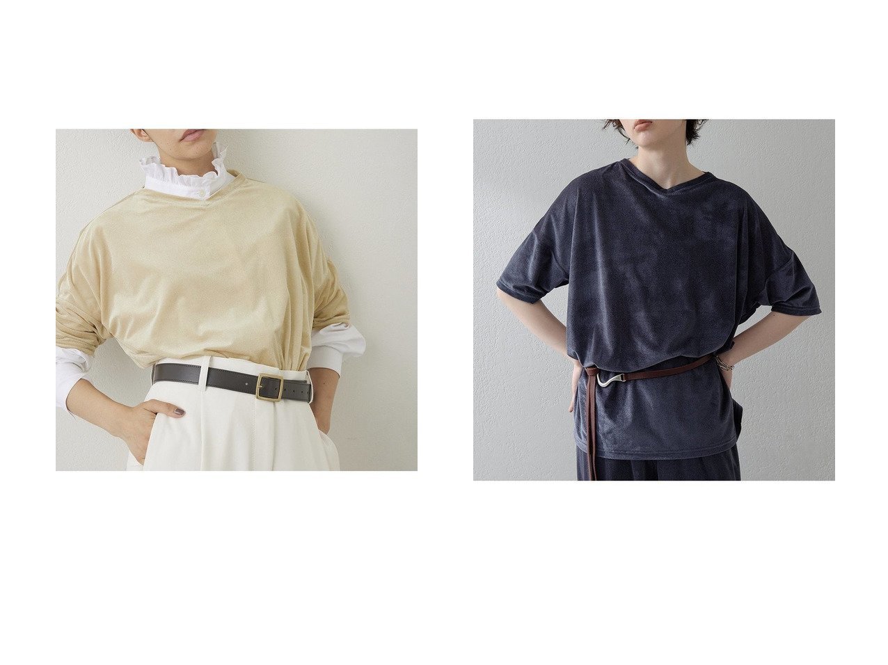 【Whim Gazette/ウィムガゼット】の【THE PAUSE】シアーベロアTEE おすすめ人気トレンドファッション通販アイテム インテリア・キッズ・メンズ・レディースファッション・服の通販 founy(ファニー) 　ファッション　Fashion　レディースファッション　Fashion for Women　トップス・カットソー　Cut & Sew Tops　シャツ・ブラウス・オフィスカジュアル　Elegant Blouses & Button-Ups　ロングTシャツ・Tシャツ　Longline T-Shirts & Tees　カットソー・ベーシックTシャツ　Cut-and-Sewn Tops / Stretch Tees & Basics　ベロアトップス　Velour Tops / Velvet-Look Items　2025年　2025　2025-2026秋冬・A/W　Autumn/Winter 2025–26 AW25–26　おすすめ　Recommended / Our Picks　クール　Cool, Chic　ショート　Short, Short Length　スリーブ　Sleeve, Long Sleeve / Short Sleeve　ベロア　Velour, Soft Velvet　エレガント 上品　Elegant　A/W・秋冬　Autumn/Winter　ベージュ系　Beige　ブルー系　Blue　|ID:crp329100000220364