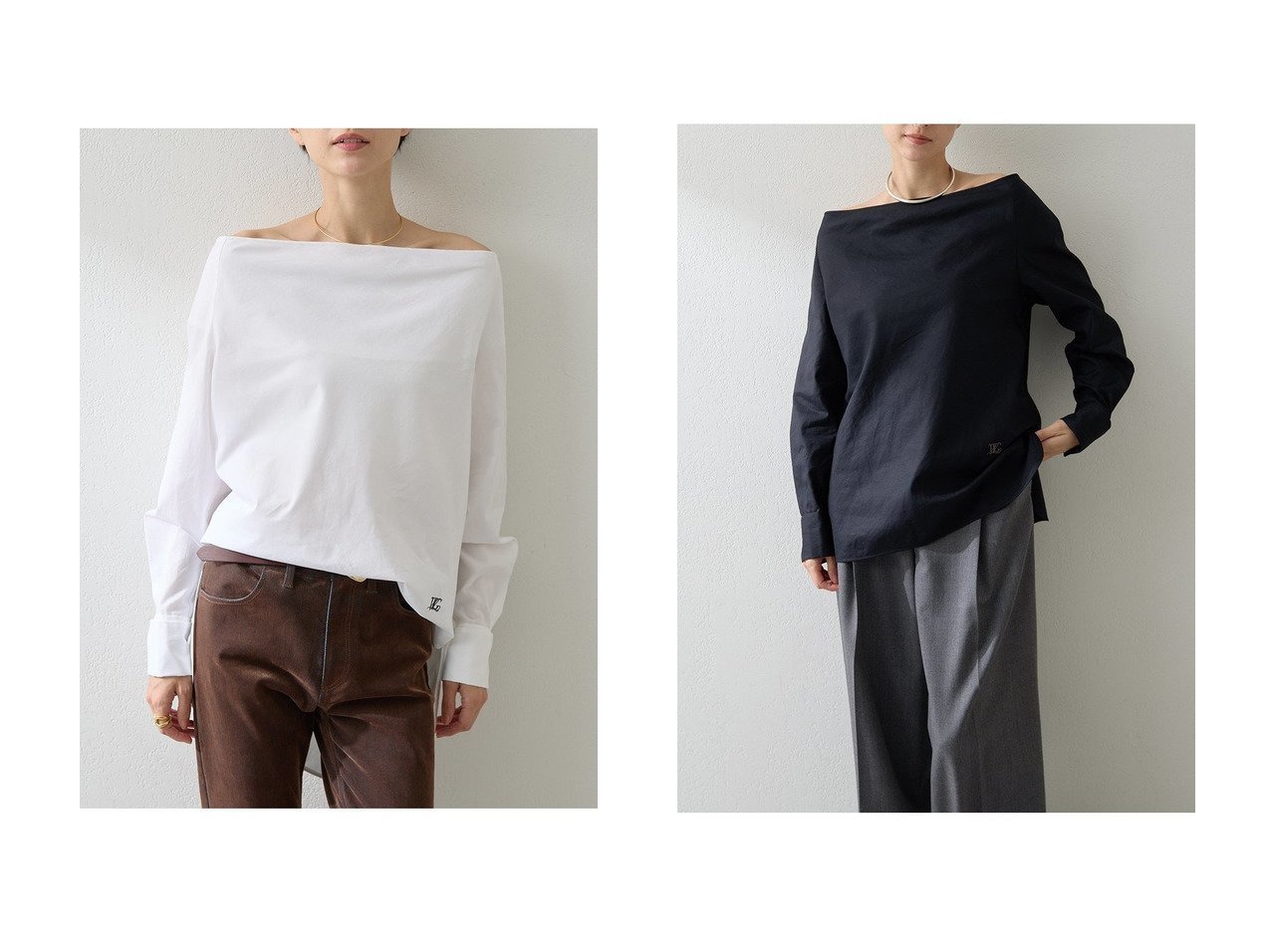 【Whim Gazette/ウィムガゼット】のブロードオフショルダーブラウス おすすめ人気トレンドファッション通販アイテム インテリア・キッズ・メンズ・レディースファッション・服の通販 founy(ファニー) 　ファッション　Fashion　レディースファッション　Fashion for Women　トップス・カットソー　Cut & Sew Tops　シャツ・ブラウス・オフィスカジュアル　Elegant Blouses & Button-Ups　カフス　Cuff Design　スリーブ　Sleeve, Long Sleeve / Short Sleeve　ドレープ　Drape, Draping Fabric　フロント　Front, Front Design　ブロード　Broadcloth, Fine Cotton　ロング　Long, Long-Length　ワンポイント　One Point, Statement Accent　A/W・秋冬　Autumn/Winter　2025年　2025　2025-2026秋冬・A/W　Autumn/Winter 2025–26 AW25–26　ホワイト系　White　ブラック系　Black　ブルー系　Blue　|ID:crp329100000220366