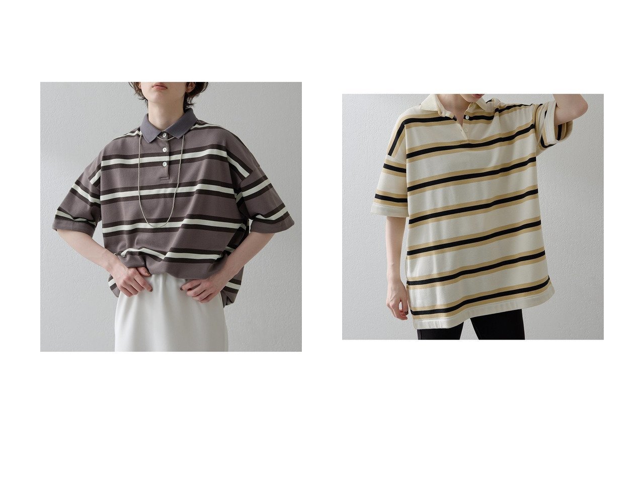 【Whim Gazette/ウィムガゼット】の【THE PAUSE】ボーダーBIGポロシャツ おすすめ人気トレンドファッション通販アイテム インテリア・キッズ・メンズ・レディースファッション・服の通販 founy(ファニー) 　ファッション　Fashion　レディースファッション　Fashion for Women　トップス・カットソー　Cut & Sew Tops　シャツ・ブラウス・オフィスカジュアル　Elegant Blouses & Button-Ups　ポロシャツ・きれいめカジュアル　Smart-Casual Polo Tops　2025年　2025　2025-2026秋冬・A/W　Autumn/Winter 2025–26 AW25–26　おすすめ　Recommended / Our Picks　ボトム　Bottoms, Lower Wear　ボーダー　Border, Stripe　ポロシャツ　Polo Shirt, Collared Tee　リラックス　Relax, Relaxed Fit　A/W・秋冬　Autumn/Winter　グレー系　Gray　ベージュ系　Beige　|ID:crp329100000220367