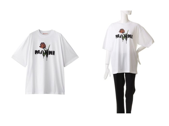 【MARNI/マルニ】のチューリップロゴTシャツ おすすめ人気トレンドファッション通販アイテム 人気、トレンドファッション・服の通販 founy(ファニー) ファッション Fashion レディースファッション Fashion for Women トップス・カットソー Cut & Sew Tops シャツ・ブラウス・オフィスカジュアル Elegant Blouses & Button-Ups ロングTシャツ・Tシャツ Longline T-Shirts & Tees カットソー・ベーシックTシャツ Cut-and-Sewn Tops / Stretch Tees & Basics 2025年 2025 2025-2026秋冬・A/W Autumn/Winter 2025–26 AW25–26 ショート Short, Short Length スリーブ Sleeve, Long Sleeve / Short Sleeve チューリップ Tube, Tube Top デニム Denim, Jeans Material フェミニン Feminine, Girly フレア Flare, Flared フロント Front, Front Design プリント Print, Printed Pattern A/W・秋冬 Autumn/Winter |ID:crp329100000220405