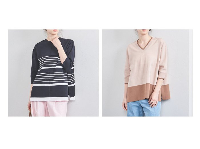【UNITED ARROWS/ユナイテッドアローズ】シルエット美人を叶えるミニマル2WAYデザインの六分袖ニット おすすめ人気トレンドファッション通販アイテム 人気、トレンドファッション・服の通販 founy(ファニー) ファッション Fashion レディースファッション Fashion for Women トップス・カットソー Cut & Sew Tops ニット Knit Tops & Sweaters カーディガン Cardigan, Knitwear ストレート Straight, Straight Cut スリット Slit, Slit Detail ボーダー Border, Stripe ラウンド Round, Round Neck 人気 Popular, Best Seller |ID:crp329100000220459