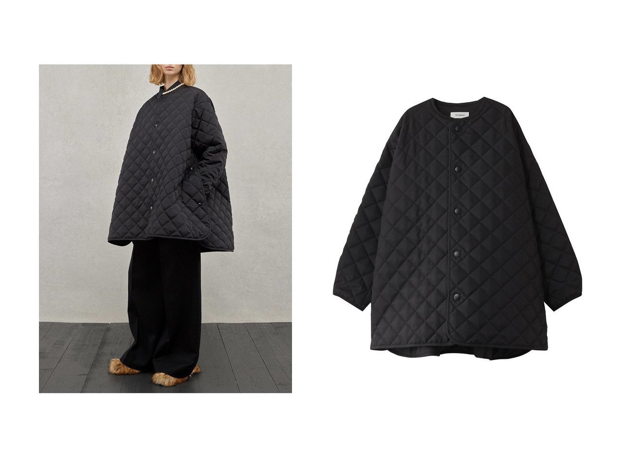 【THE RERACS/ザ リラクス】のノーカラーAラインキルティングコート おすすめ人気トレンドファッション通販アイテム インテリア・キッズ・メンズ・レディースファッション・服の通販 founy(ファニー) 　ファッション　Fashion　レディースファッション　Fashion for Women　アウター　Coat / Outerwear Collection　コート・ロングコート・ピーコート　Long Coats, Peacoats & More　2025年　2025　2025-2026秋冬・A/W　Autumn/Winter 2025–26 AW25–26　キルティング　Quilted, Quilting　シンプル　Simple, Minimal　スリット　Slit, Slit Detail　トレンド　Trend, Trending Now　ロング　Long, Long-Length　エレガント 上品　Elegant　A/W・秋冬　Autumn/Winter　ブラック系　Black　|ID:crp329100000220506