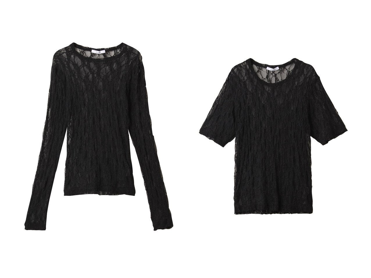 【CINOH/チノ】のジャージー レース コンパクト Tシャツ&ジャージー レース クルー ネック Tシャツ おすすめ人気トレンドファッション通販アイテム インテリア・キッズ・メンズ・レディースファッション・服の通販 founy(ファニー) 　ファッション　Fashion　レディースファッション　Fashion for Women　トップス・カットソー　Cut & Sew Tops　シャツ・ブラウス・オフィスカジュアル　Elegant Blouses & Button-Ups　ロングTシャツ・Tシャツ　Longline T-Shirts & Tees　カットソー・ベーシックTシャツ　Cut-and-Sewn Tops / Stretch Tees & Basics　2025年　2025　2025-2026秋冬・A/W　Autumn/Winter 2025–26 AW25–26　インナー　Innerwear　ストレッチ　Stretch, Stretchy Fabric　スリーブ　Sleeve, Long Sleeve / Short Sleeve　レース　Lace, Lace Fabric　ロング　Long, Long-Length　A/W・秋冬　Autumn/Winter　ブラック系　Black　|ID:crp329100000220553