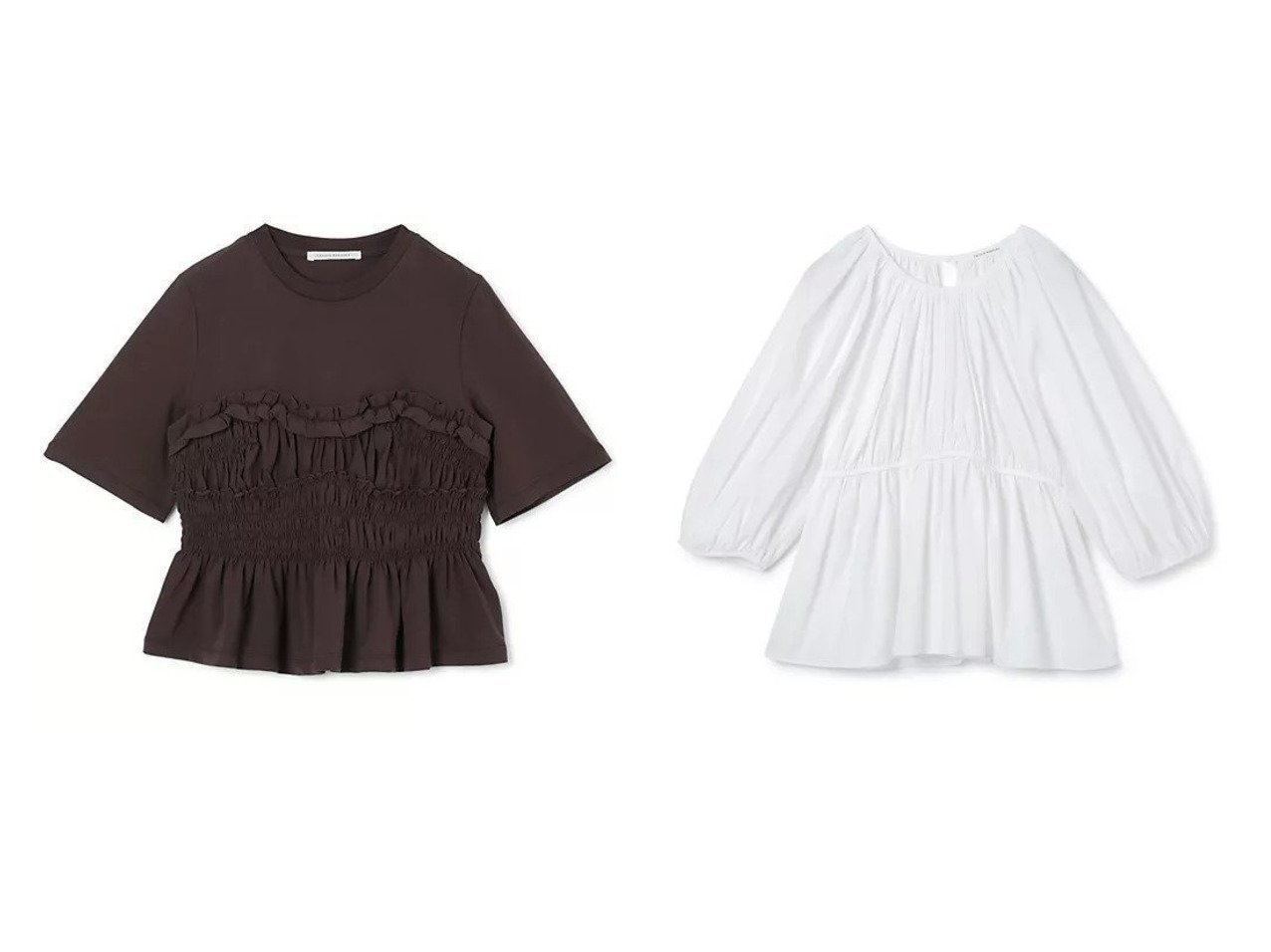 【CECILIE BAHNSEN/セシリー バンセン】のAMO TOP COTTON&VILDE T-SHIRT JERSEY おすすめ人気トレンドファッション通販アイテム インテリア・キッズ・メンズ・レディースファッション・服の通販 founy(ファニー) 　ファッション　Fashion　レディースファッション　Fashion for Women　トップス・カットソー　Cut & Sew Tops　シャツ・ブラウス・オフィスカジュアル　Elegant Blouses & Button-Ups　ロングTシャツ・Tシャツ　Longline T-Shirts & Tees　2025年　2025　2025-2026秋冬・A/W　Autumn/Winter 2025–26 AW25–26　ペプラム　Peplum, Flared Hem　モダン　Modern, Contemporary　洗える　Machine Washable　ギャザー　Gathered, Ruffled　コンパクト　Compact, Small Size　ホワイト系　White　ブラウン系　Brown　|ID:crp329100000220628