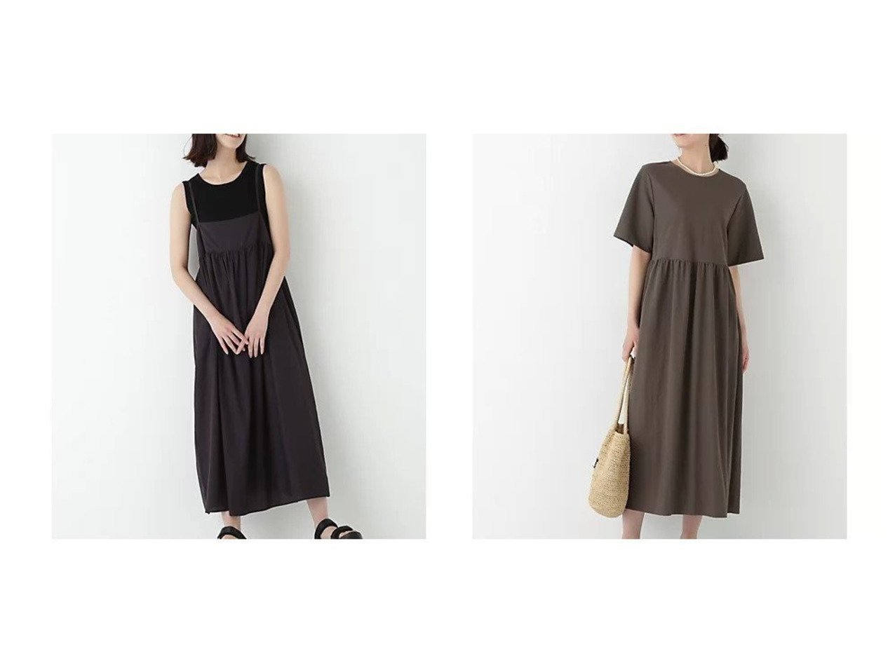 【HUMAN WOMAN/ヒューマンウーマン】のRNスムースギャザーAラインワンピース&ストライプローンキャミソールワンピース おすすめ人気トレンドファッション通販アイテム インテリア・キッズ・メンズ・レディースファッション・服の通販 founy(ファニー) 　ファッション　Fashion　レディースファッション　Fashion for Women　ワンピース　Dresses　Aラインワンピース・フレアシルエット　A-Line Dresses / Flared Silhouette Dresses　おすすめ　Recommended / Our Picks　キャップ　Cap, Baseball Cap　キャミソール　Camisole, Spaghetti Strap Top　ギャザー　Gathered, Ruffled　スタンダード　Standard, Basic　ストライプ　Stripe, Striped Pattern　タンク　Tank Top, Sleeveless Top　羽織　Haori, Light Jacket　アクセサリー　Fashion Accessories　カーディガン　Cardigan, Knitwear　ストレッチ　Stretch, Stretchy Fabric　エレガント 上品　Elegant　夏　Summer　ブルー系　Blue　|ID:crp329100000220667