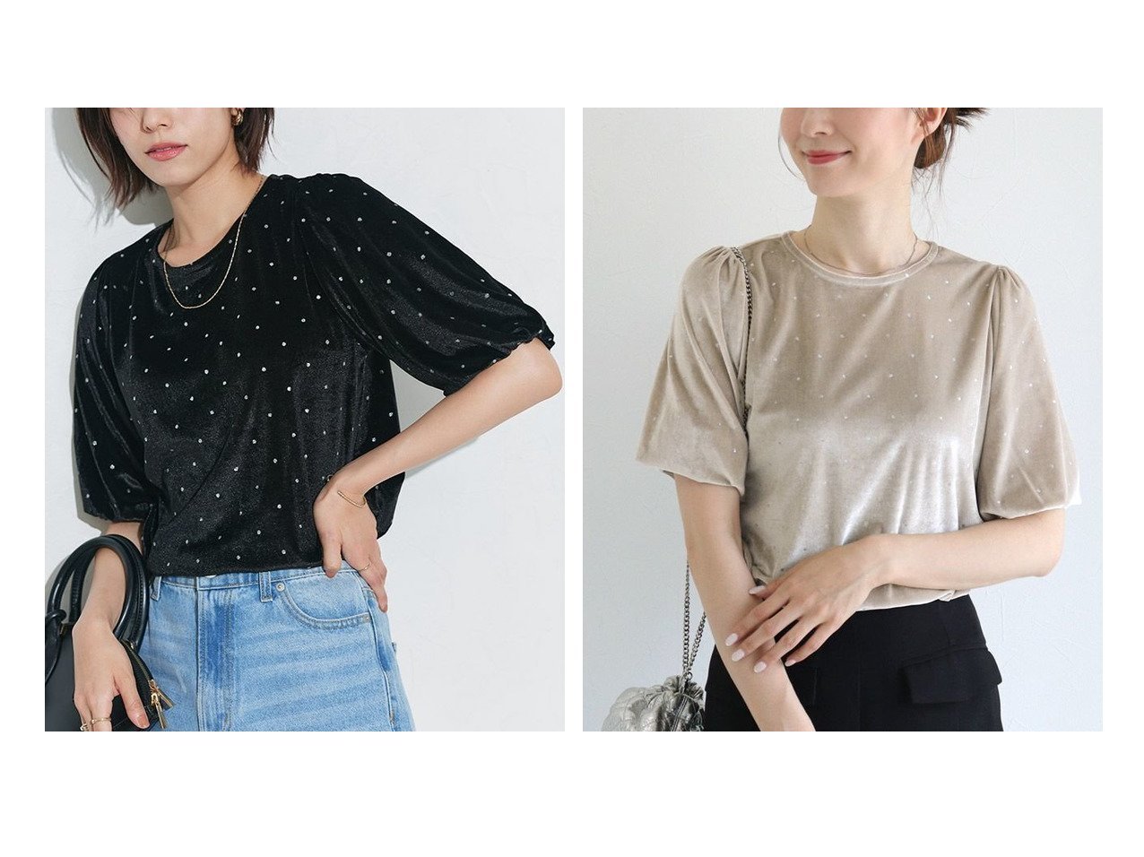 【Pierrot/ピエロ】のラメドットベロアトップス おすすめ人気トレンドファッション通販アイテム インテリア・キッズ・メンズ・レディースファッション・服の通販 founy(ファニー) 　ファッション　Fashion　レディースファッション　Fashion for Women　トップス・カットソー　Cut & Sew Tops　ベロアトップス　Velour Tops / Velvet-Look Items　2025年　2025　2025春夏・S/S　Spring/Summer 2025 SS25　シンプル　Simple, Minimal　スリーブ　Sleeve, Long Sleeve / Short Sleeve　デニム　Denim, Jeans Material　トレンド　Trend, Trending Now　ドット　Polka Dot, Dot Pattern　プチプライス・低価格　Affordable / Budget Price　プリント　Print, Printed Pattern　ベロア　Velour, Soft Velvet　エレガント 上品　Elegant　ベージュ系　Beige　|ID:crp329100000220716