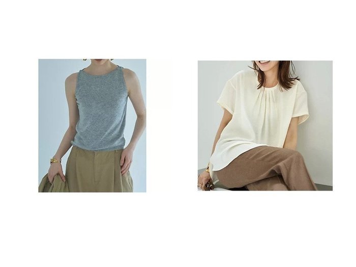 【marjour/マージュール】のSLEEVELESS KNIT TANK&【STYLE DELI/スタイルデリ】の【LUXE】everyday半袖ブラウス おすすめ人気トレンドファッション通販アイテム 人気、トレンドファッション・服の通販 founy(ファニー) 　ファッション　Fashion　レディースファッション　Fashion for Women　トップス・カットソー　Cut & Sew Tops　ニット　Knit Tops & Sweaters　シャツ・ブラウス・オフィスカジュアル　Elegant Blouses & Button-Ups　インナー　Innerwear　シンプル　Simple, Minimal　ストレッチ　Stretch, Stretchy Fabric　タンク　Tank Top, Sleeveless Top　ニットソー　Knit-Sewn, Cut & Sew Knit　ノースリーブ　Sleeveless, No-Sleeve　バランス　Balance, Style Balance　パターン　Pattern, Design Print　ベーシック　Basic, Essential　ボーダー　Border, Stripe　ポケット　Pocket, Pocket Detail　無地　Plain, Solid Color　おすすめ　Recommended / Our Picks　夏　Summer　エレガント 上品　Elegant　カーディガン　Cardigan, Knitwear　サロペット　Overalls, Salopette　ジャケット　Jacket, Outerwear　スクエア　Square, Square Shape　スリット　Slit, Slit Detail　タオル　Towel, Bath Towel　定番　Standard, Basic Item　フリンジ　Fringe, Tassel　半袖　Short Sleeve, Half Sleeve　リアル　Real, Realistic　|ID:crp329100000220767
