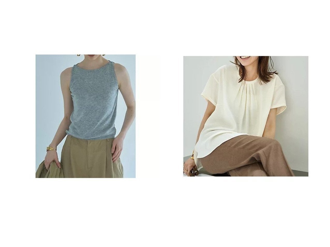 【marjour/マージュール】のSLEEVELESS KNIT TANK&【STYLE DELI/スタイルデリ】の【LUXE】everyday半袖ブラウス おすすめ人気トレンドファッション通販アイテム インテリア・キッズ・メンズ・レディースファッション・服の通販 founy(ファニー) 　ファッション　Fashion　レディースファッション　Fashion for Women　トップス・カットソー　Cut & Sew Tops　ニット　Knit Tops & Sweaters　シャツ・ブラウス・オフィスカジュアル　Elegant Blouses & Button-Ups　インナー　Innerwear　シンプル　Simple, Minimal　ストレッチ　Stretch, Stretchy Fabric　タンク　Tank Top, Sleeveless Top　ニットソー　Knit-Sewn, Cut & Sew Knit　ノースリーブ　Sleeveless, No-Sleeve　バランス　Balance, Style Balance　パターン　Pattern, Design Print　ベーシック　Basic, Essential　ボーダー　Border, Stripe　ポケット　Pocket, Pocket Detail　無地　Plain, Solid Color　おすすめ　Recommended / Our Picks　夏　Summer　エレガント 上品　Elegant　カーディガン　Cardigan, Knitwear　サロペット　Overalls, Salopette　ジャケット　Jacket, Outerwear　スクエア　Square, Square Shape　スリット　Slit, Slit Detail　タオル　Towel, Bath Towel　定番　Standard, Basic Item　フリンジ　Fringe, Tassel　半袖　Short Sleeve, Half Sleeve　リアル　Real, Realistic　グレー系　Gray　ホワイト系　White　ブラック系　Black　|ID:crp329100000220767
