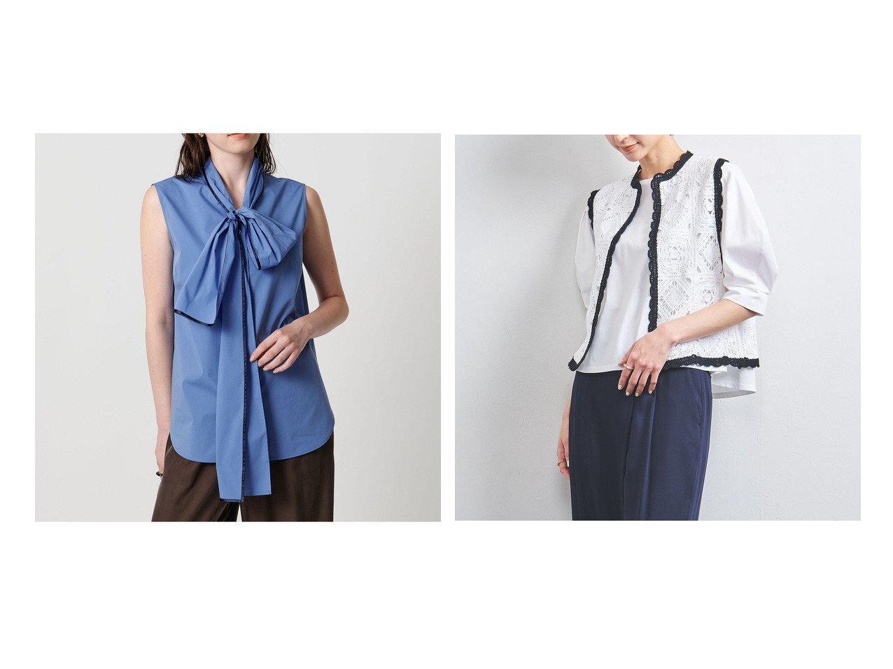 【UNITED ARROWS/ユナイテッドアローズ】のクロッシー エンブロイダリー ニットベスト&パイピング リボン ブラウス おすすめ人気トレンドファッション通販アイテム インテリア・キッズ・メンズ・レディースファッション・服の通販 founy(ファニー) 　ファッション　Fashion　レディースファッション　Fashion for Women　トップス・カットソー　Cut & Sew Tops　シャツ・ブラウス・オフィスカジュアル　Elegant Blouses & Button-Ups　アウター　Coat / Outerwear Collection　ニット　Knit Tops & Sweaters　ベスト&ジレ / 重ね着スタイル　Vests & Gilets　おすすめ　Recommended / Our Picks　シルク　Silk, 100% Silk　ストレート　Straight, Straight Cut　ノースリーブ　Sleeveless, No-Sleeve　バランス　Balance, Style Balance　パイピング　Piping, Trim Design　リボン　Ribbon, Bow　かぎ針　Crochet　エンブロイダリー　Embroidery Design　コンパクト　Compact, Small Size　チェーン　Chain, Chain Strap　チュニック　Tunic, Long Top　フレア　Flare, Flared　ベスト　Vest, Waistcoat　ホワイト系　White　ブラック系　Black　|ID:crp329100000220785