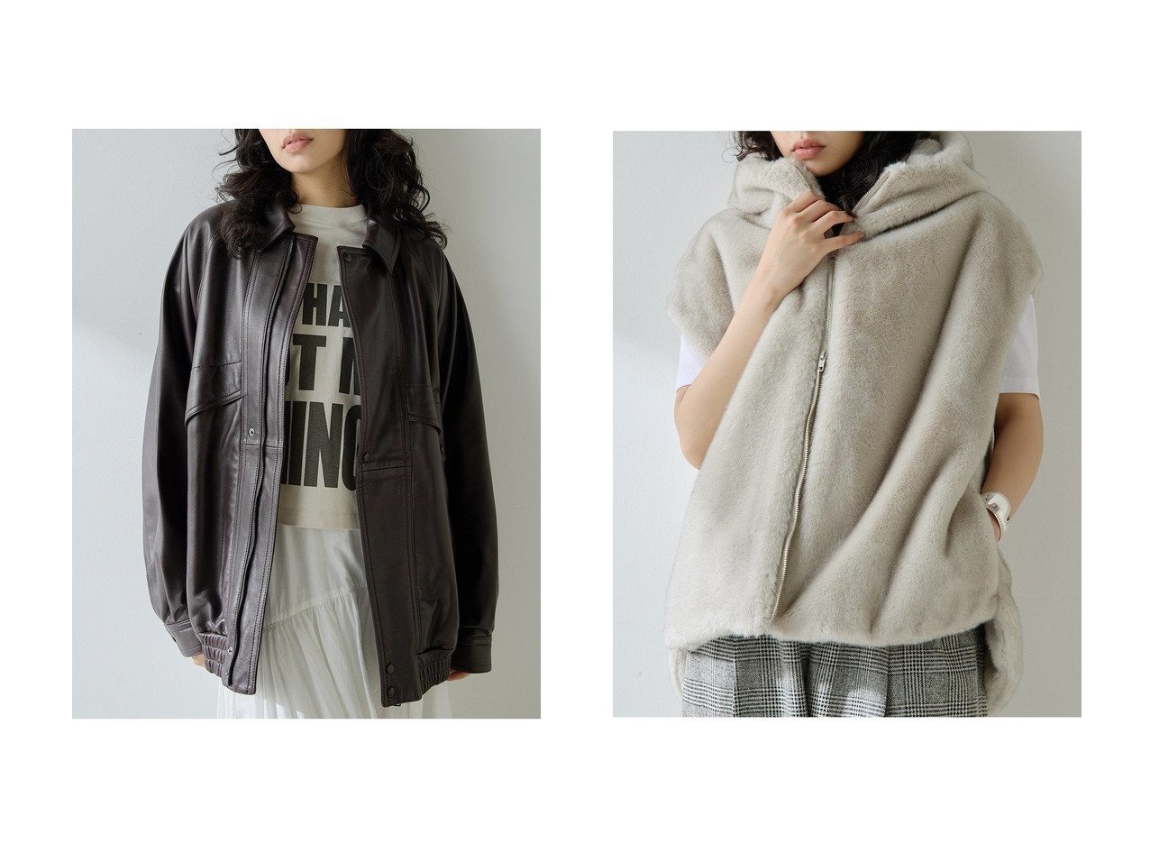 【Whim Gazette/ウィムガゼット】の【GEMINI】レザーブルゾン&ミンクフェイクファーブルゾン おすすめ人気トレンドファッション通販アイテム インテリア・キッズ・メンズ・レディースファッション・服の通販 founy(ファニー) 　ファッション　Fashion　レディースファッション　Fashion for Women　アウター　Coat / Outerwear Collection　レディースジャケット・軽アウター　Jackets　ブルゾンジャケット・スポーティアウター　Blouson Jackets　2025年　2025　2025-2026秋冬・A/W　Autumn/Winter 2025–26 AW25–26　おすすめ　Recommended / Our Picks　ジャケット　Jacket, Outerwear　トレンド　Trend, Trending Now　フロント　Front, Front Design　ブルゾン　Blouson, Bomber Jacket　A/W・秋冬　Autumn/Winter　ブラウン系　Brown　グレー系　Gray　|ID:crp329100000220809