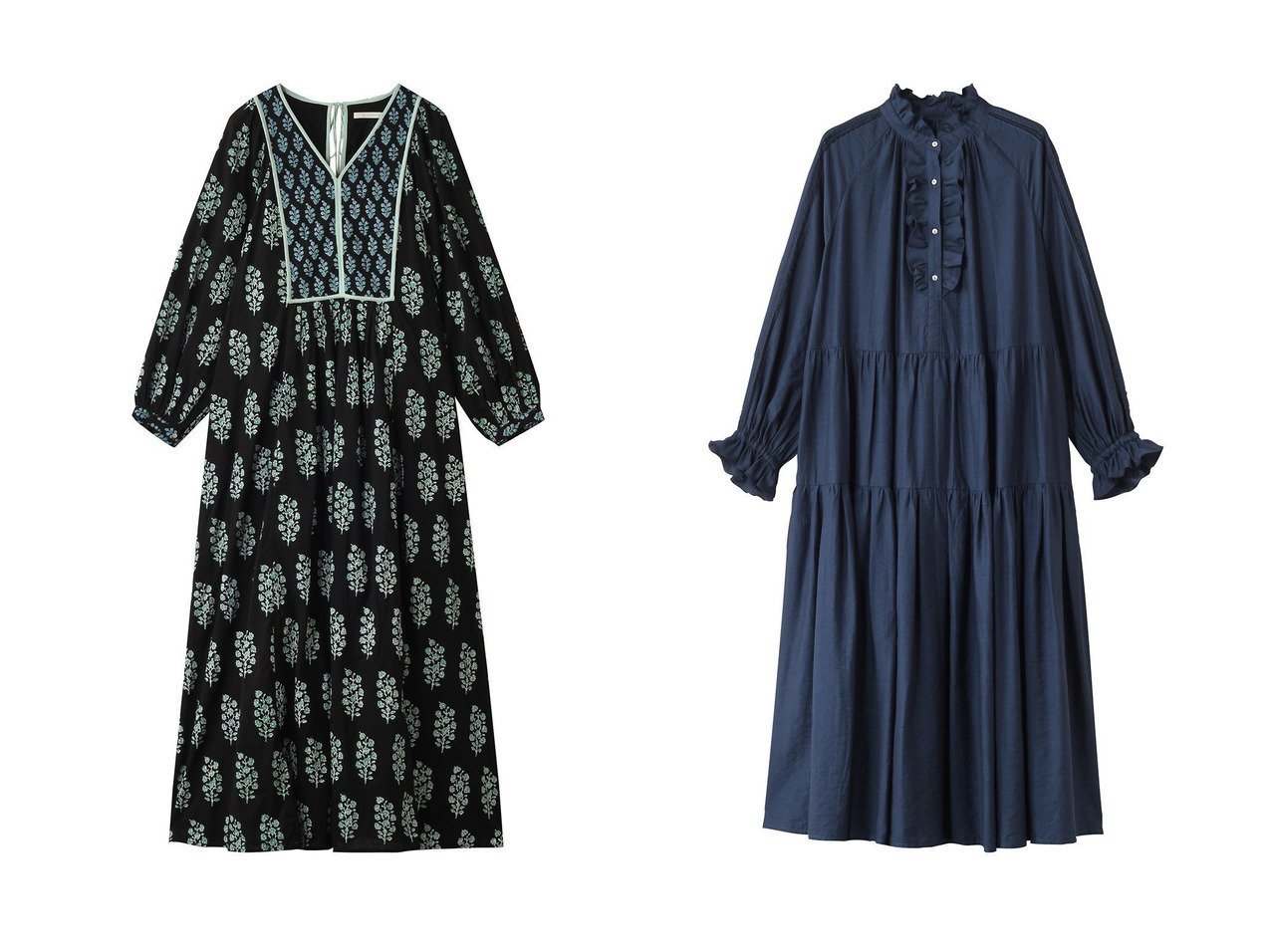 【NE QUITTEZ PAS/ヌキテパ】のCOTTON VOILE エスニック コンビネーション プリント ギャザー ドレス&【MARILYN MOON/マリリンムーン】のシアージャボレースドレス おすすめ人気トレンドファッション通販アイテム インテリア・キッズ・メンズ・レディースファッション・服の通販 founy(ファニー) 　ファッション　Fashion　レディースファッション　Fashion for Women　ワンピース　Dresses　フォーマル・パーティードレス・結婚式用ドレス　Elegant & Casual Dresses　チュニック　Tunic Tops & Dresses　2025年　2025　2025-2026秋冬・A/W　Autumn/Winter 2025–26 AW25–26　おすすめ　Recommended / Our Picks　ギャザー　Gathered, Ruffled　クラシック　Classic, Timeless Style　シアー　Sheer, See-Through　チュニック　Tunic, Long Top　バランス　Balance, Style Balance　フリル　Frill, Ruffle　モダン　Modern, Contemporary　レース　Lace, Lace Fabric　ロング　Long, Long-Length　夏　Summer　A/W・秋冬　Autumn/Winter　ブラック系　Black　ブルー系　Blue　|ID:crp329100000220833
