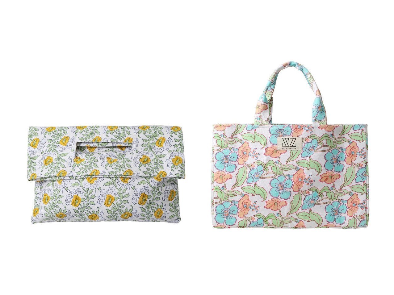 【SZ Blockprints/エスゼット ブロックプリント】のMARKET BAG ESSA マーケットバッグ&SHOPPER TOTE FLOWER POWER ショッパートートバッグ おすすめ人気トレンドファッション通販アイテム インテリア・キッズ・メンズ・レディースファッション・服の通販 founy(ファニー) 　ファッション　Fashion　レディースファッション　Fashion for Women　バッグ　Bags　2025年　2025　2025-2026秋冬・A/W　Autumn/Winter 2025–26 AW25–26　クラッチ　Clutch, Clutch Bag　プリント　Print, Printed Pattern　A/W・秋冬　Autumn/Winter　グリーン系　Green　|ID:crp329100000220940