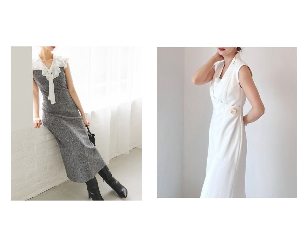 【SNIDEL/スナイデル】のSustainableフリルカラードッキングワンピース&レイヤードライクジレワンピース おすすめ人気トレンドファッション通販アイテム インテリア・キッズ・メンズ・レディースファッション・服の通販 founy(ファニー) 　ファッション　Fashion　レディースファッション　Fashion for Women　ワンピース　Dresses　アウター　Coat / Outerwear Collection　ウェーブ　Wavy Pattern　クラシカル　Classical, Vintage-Inspired　シフォン　Chiffon, Lightweight Fabric　ストレート　Straight, Straight Cut　ドッキング　Docking, Mixed Material　フィット　Fit, Slim Fit　フリル　Frill, Ruffle　ロング　Long, Long-Length　おすすめ　Recommended / Our Picks　|ID:crp329100000220985