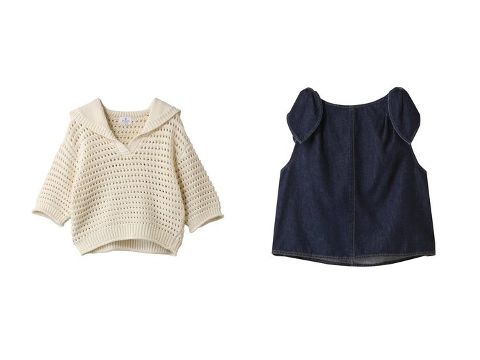 【LANVIN en Bleu/ランバン オン ブルー】のショルダーリボンデニムブラウス&アイレットセーラーカラーニット おすすめ人気トレンドファッション通販アイテム 人気、トレンドファッション・服の通販 founy(ファニー) 　ファッション　Fashion　レディースファッション　Fashion for Women　トップス・カットソー　Cut & Sew Tops　ニット　Knit Tops & Sweaters　カジュアルプルオーバー・ニットトップス　Pullovers & Knit Tops / Casual Pullovers　キャミソール&ノースリーブ　Camisoles & Sleeveless Tops　シャツ・ブラウス・オフィスカジュアル　Elegant Blouses & Button-Ups　2025年　2025　2025-2026秋冬・A/W　Autumn/Winter 2025–26 AW25–26　アイレット　Eyelet Lace　インナー　Innerwear　トレンド　Trend, Trending Now　A/W・秋冬　Autumn/Winter　透かし　Cut-Out, Lacework　ショルダー　Shoulder, Shoulder Strap　ショート　Short, Short Length　デニム　Denim, Jeans Material　ノースリーブ　Sleeveless, No-Sleeve　ボックス　Boxy, Box Shape　ボトム　Bottoms, Lower Wear　リボン　Ribbon, Bow　|ID:crp329100000221004