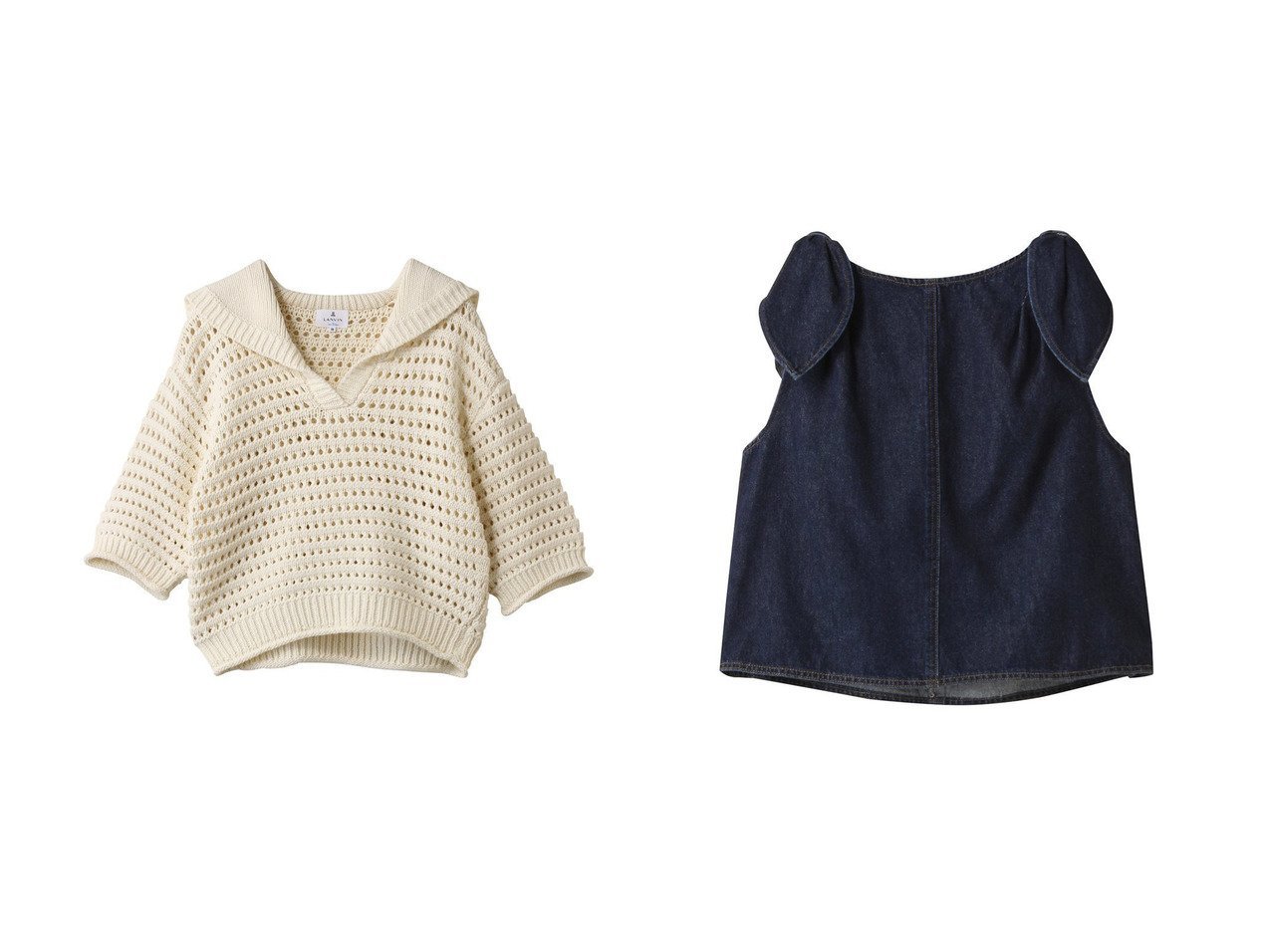 【LANVIN en Bleu/ランバン オン ブルー】のショルダーリボンデニムブラウス&アイレットセーラーカラーニット おすすめ人気トレンドファッション通販アイテム インテリア・キッズ・メンズ・レディースファッション・服の通販 founy(ファニー) 　ファッション　Fashion　レディースファッション　Fashion for Women　トップス・カットソー　Cut & Sew Tops　ニット　Knit Tops & Sweaters　カジュアルプルオーバー・ニットトップス　Pullovers & Knit Tops / Casual Pullovers　キャミソール&ノースリーブ　Camisoles & Sleeveless Tops　シャツ・ブラウス・オフィスカジュアル　Elegant Blouses & Button-Ups　2025年　2025　2025-2026秋冬・A/W　Autumn/Winter 2025–26 AW25–26　アイレット　Eyelet Lace　インナー　Innerwear　トレンド　Trend, Trending Now　A/W・秋冬　Autumn/Winter　透かし　Cut-Out, Lacework　ショルダー　Shoulder, Shoulder Strap　ショート　Short, Short Length　デニム　Denim, Jeans Material　ノースリーブ　Sleeveless, No-Sleeve　ボックス　Boxy, Box Shape　ボトム　Bottoms, Lower Wear　リボン　Ribbon, Bow　ブラック系　Black　|ID:crp329100000221004