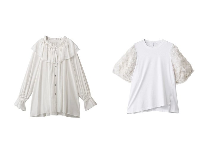 【LANVIN en Bleu/ランバン オン ブルー】のロングカットジャガードコンビカットソー&トリアセローンボリュームカラーブラウス おすすめ人気トレンドファッション通販アイテム 人気、トレンドファッション・服の通販 founy(ファニー) 　ファッション　Fashion　レディースファッション　Fashion for Women　トップス・カットソー　Cut & Sew Tops　シャツ・ブラウス・オフィスカジュアル　Elegant Blouses & Button-Ups　ロングTシャツ・Tシャツ　Longline T-Shirts & Tees　カットソー・ベーシックTシャツ　Cut-and-Sewn Tops / Stretch Tees & Basics　2025年　2025　2025-2026秋冬・A/W　Autumn/Winter 2025–26 AW25–26　おすすめ　Recommended / Our Picks　なめらか　Smooth, Silky Texture　ギャザー　Gathered, Ruffled　スリーブ　Sleeve, Long Sleeve / Short Sleeve　デニム　Denim, Jeans Material　フェミニン　Feminine, Girly　ボトム　Bottoms, Lower Wear　ロング　Long, Long-Length　A/W・秋冬　Autumn/Winter　|ID:crp329100000221005